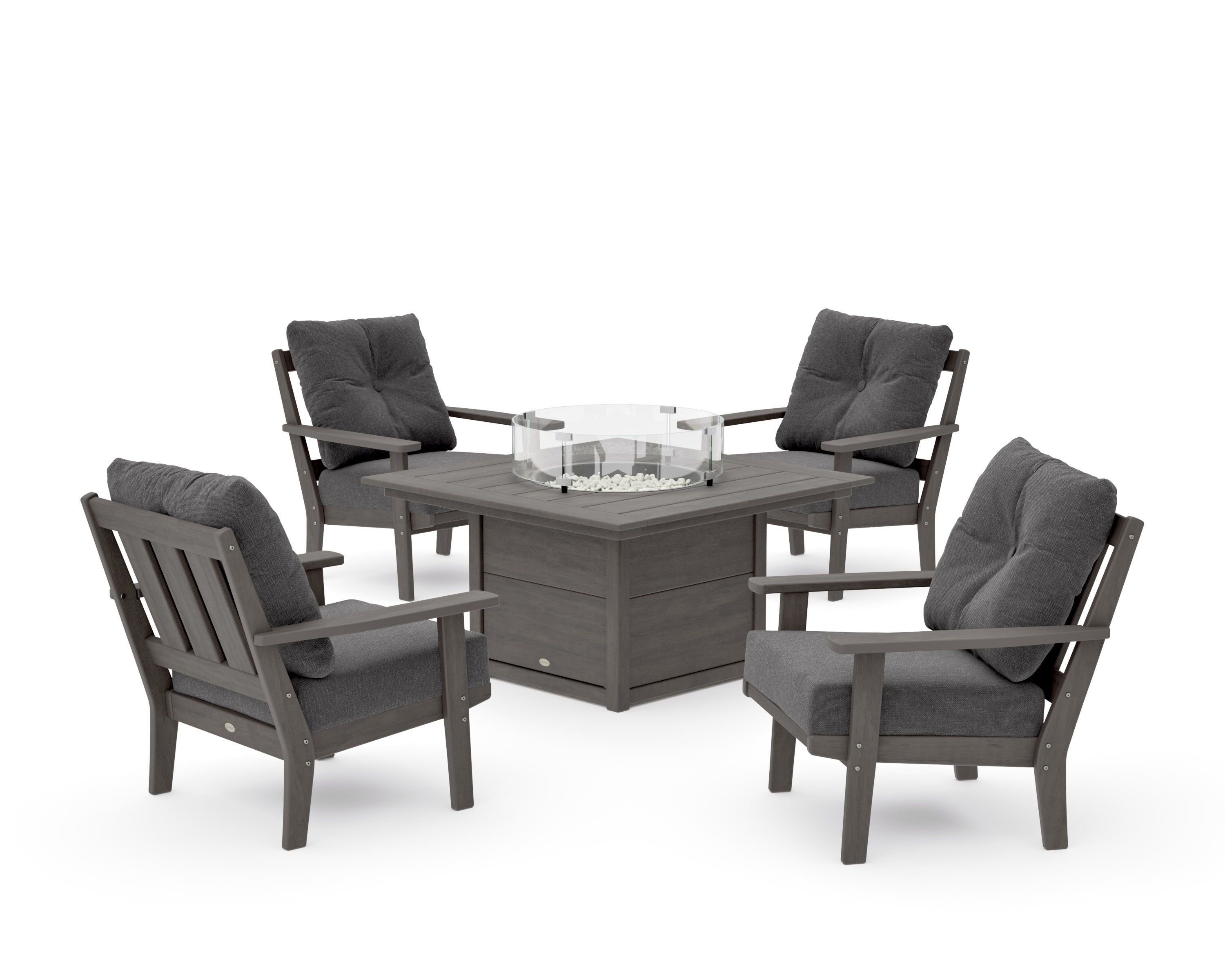 Oxford 5-Piece Deep Seating Set with Fire Pit Table in Driftwood / Ash Charcoal
