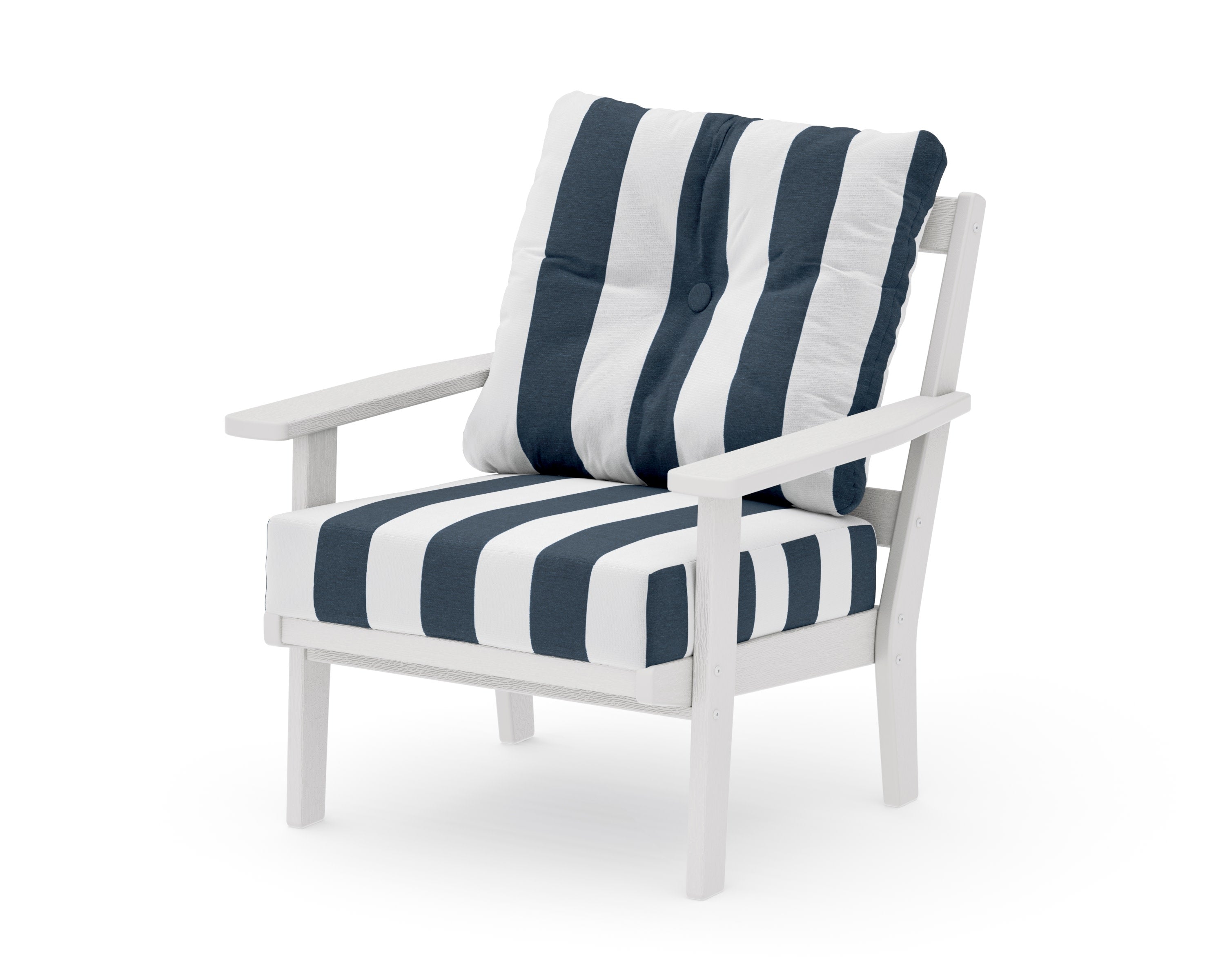 Oxford Deep Seating Chair in Vintage White / Cabana Stripe Marine Indigo
