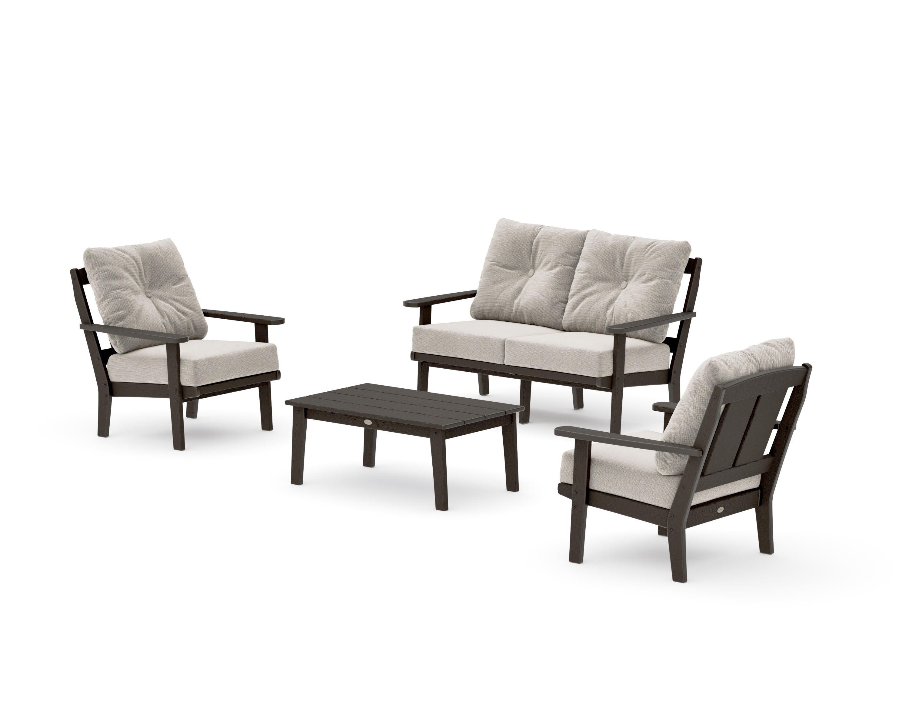 Mission 4-Piece Deep Seating Set with Loveseat in Vintage Coffee / Dune Burlap