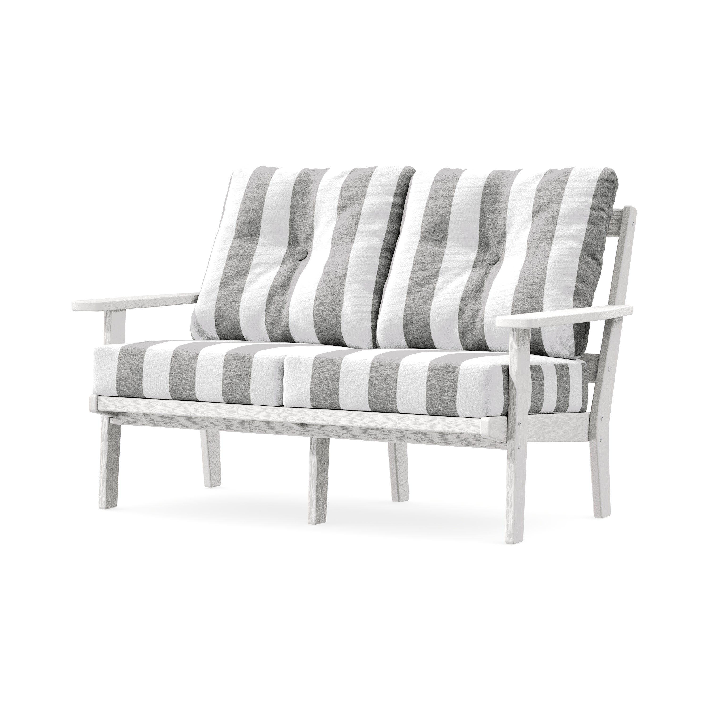Prairie Deep SeatingLoveseat in Vintage White / Cabana Stripe Grey Mist
