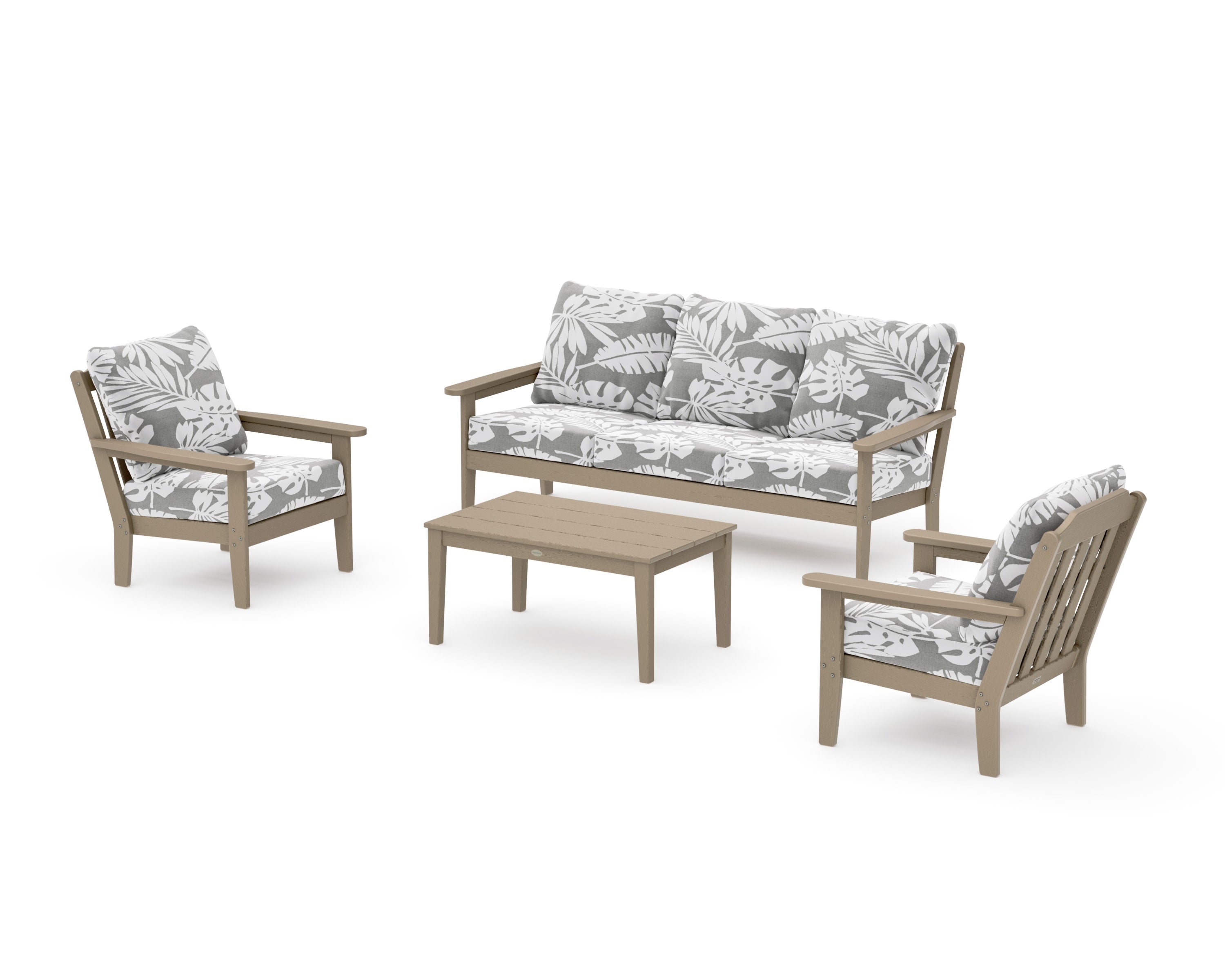 Cottage 4-Piece Deep Seating Set with Sofa in Vintage Sahara / Leaf Grey Mist