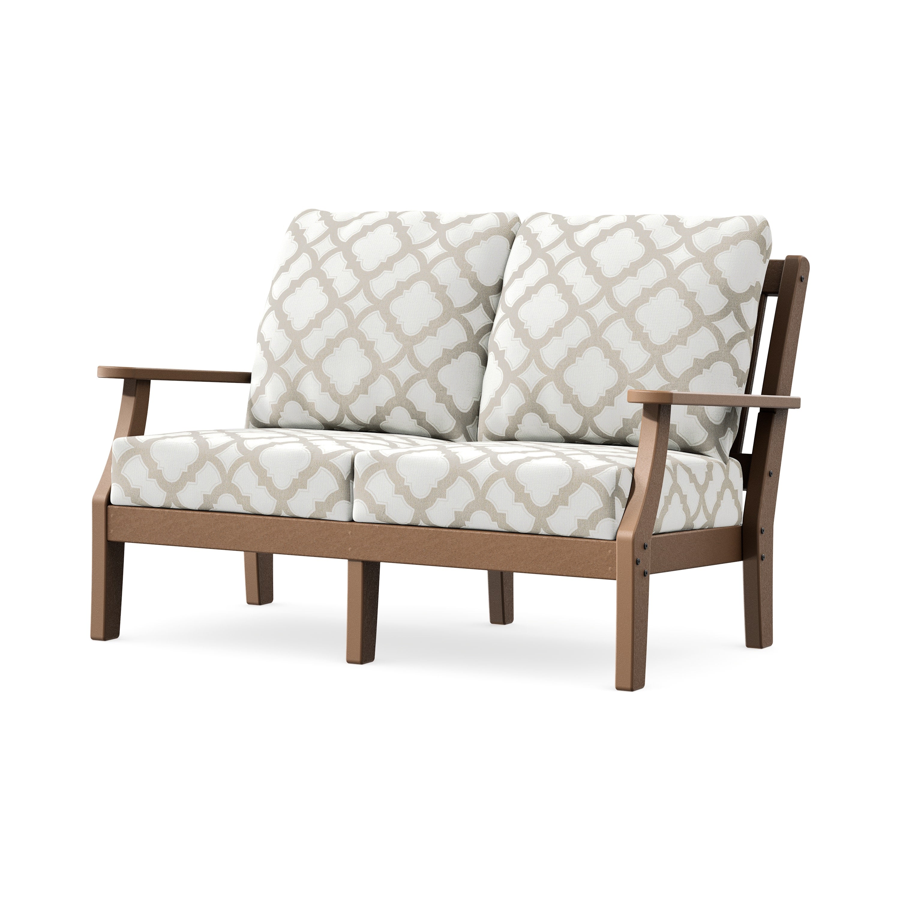Chinoiserie Deep Seating Loveseat in Teak / Trellis Dune Burlap