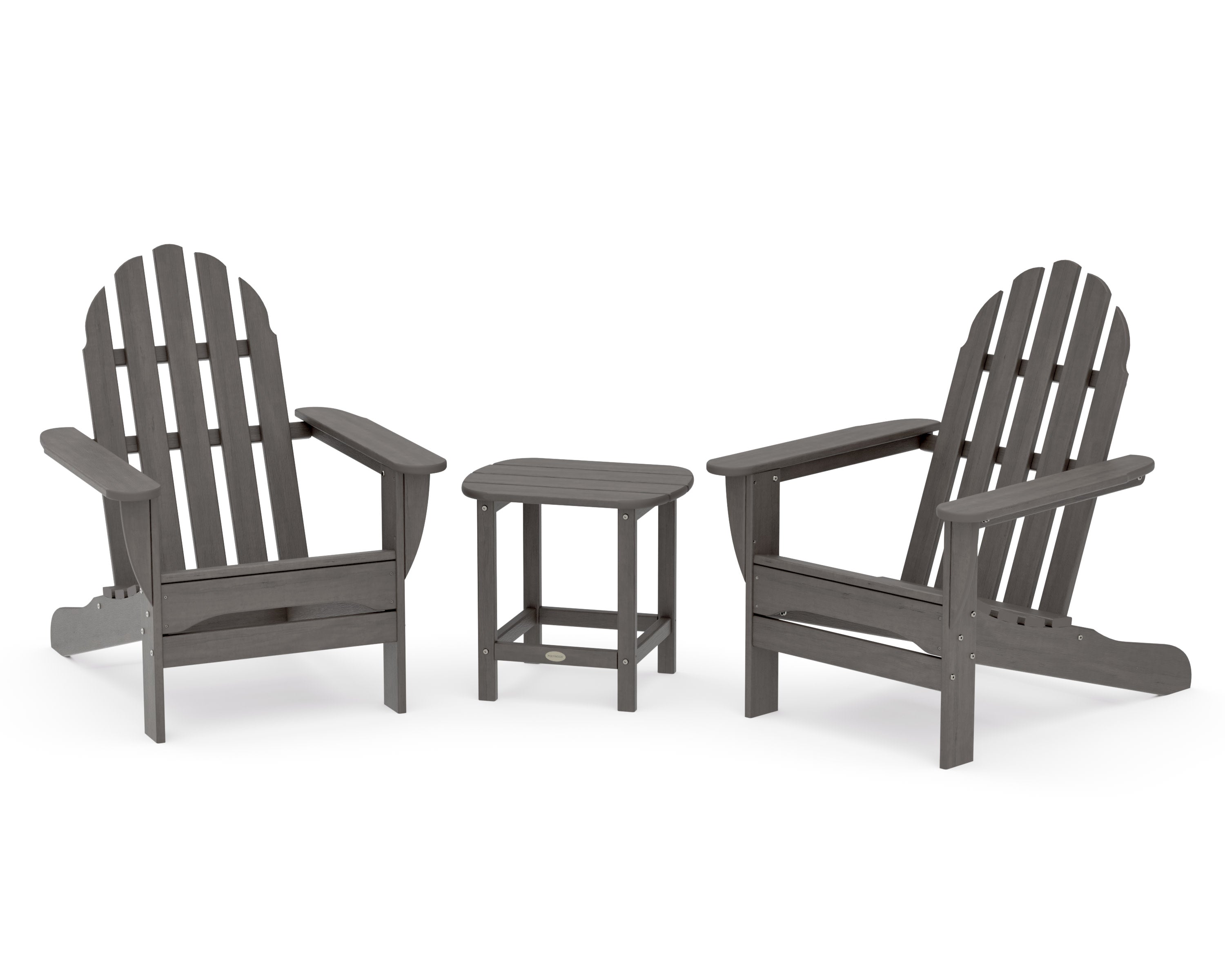 Classic Adirondack 3-Piece Set with South Beach 18" Side Table in Driftwood