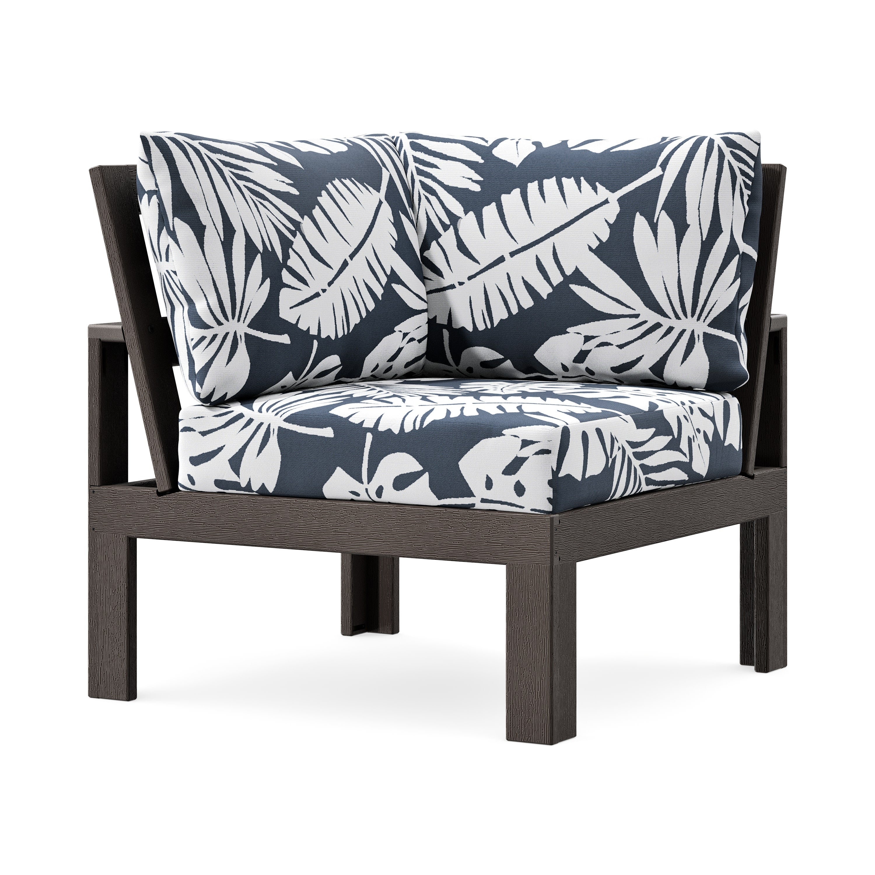 Modular Corner Chair in Vintage Coffee / Leaf Marine Indigo
