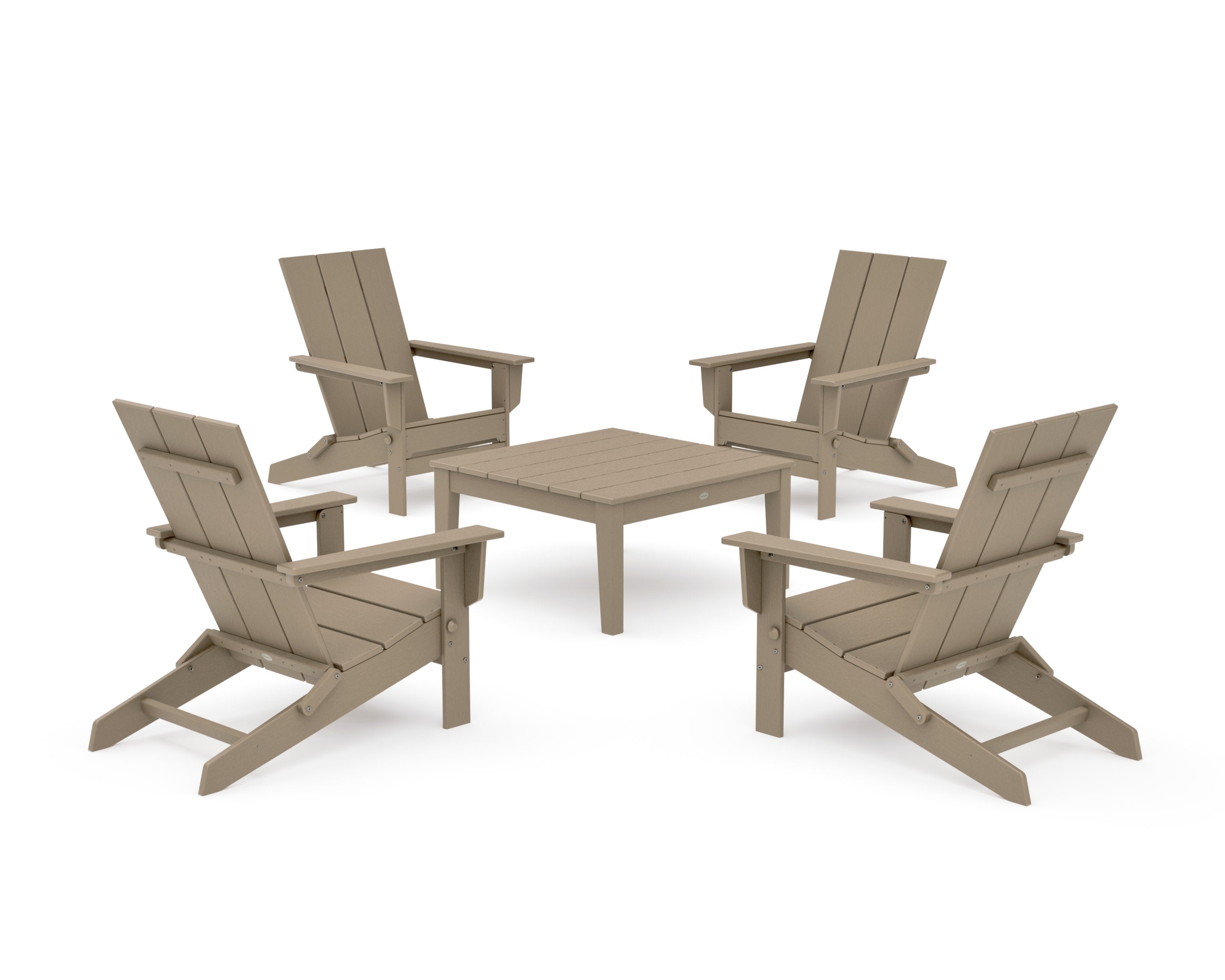 5-Piece Modern Studio Folding Adirondack Chair Conversation Group in Vintage Sahara