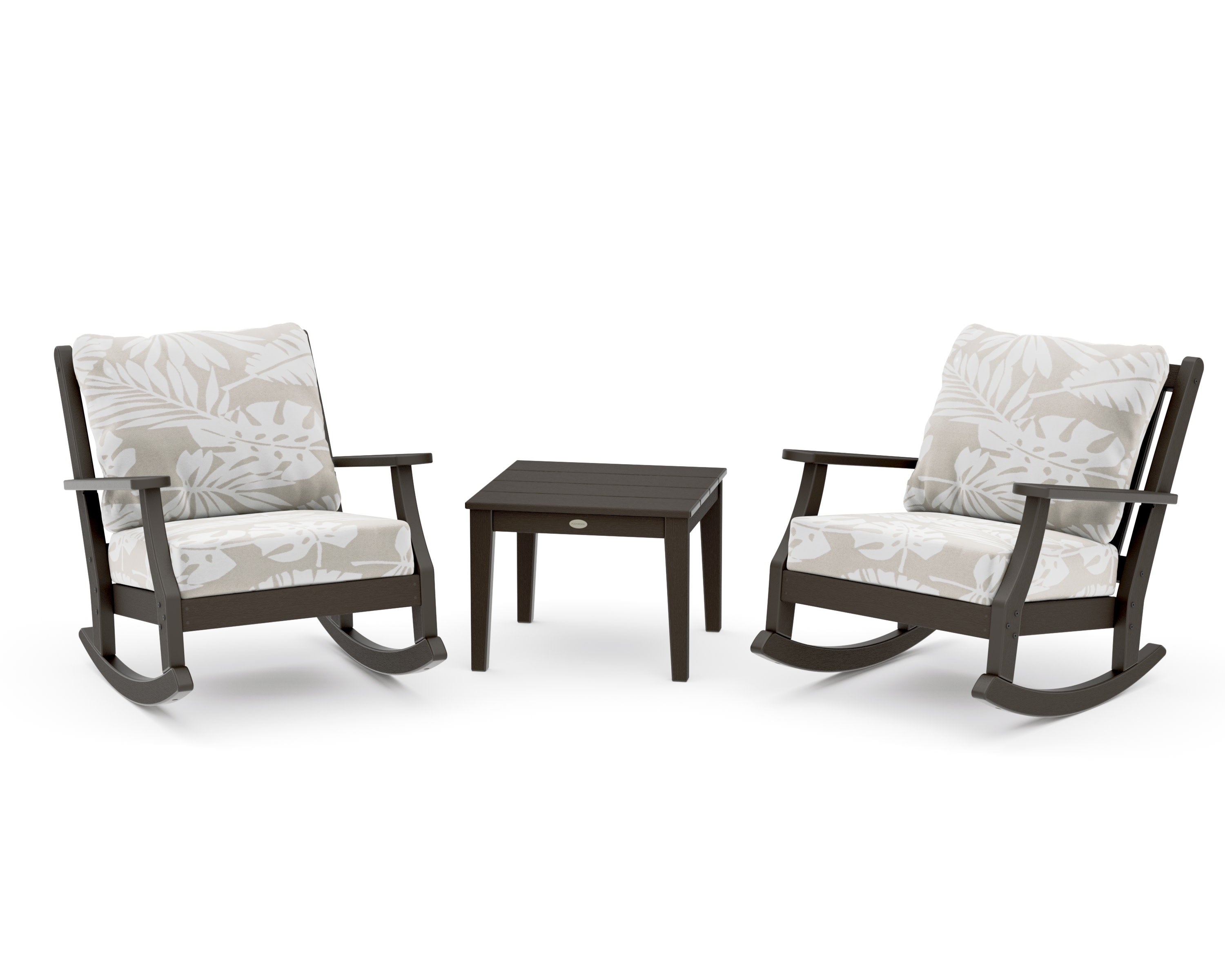 Wovendale 3-Piece Deep Seating Rocker Set in Vintage Coffee / Leaf Dune Burlap
