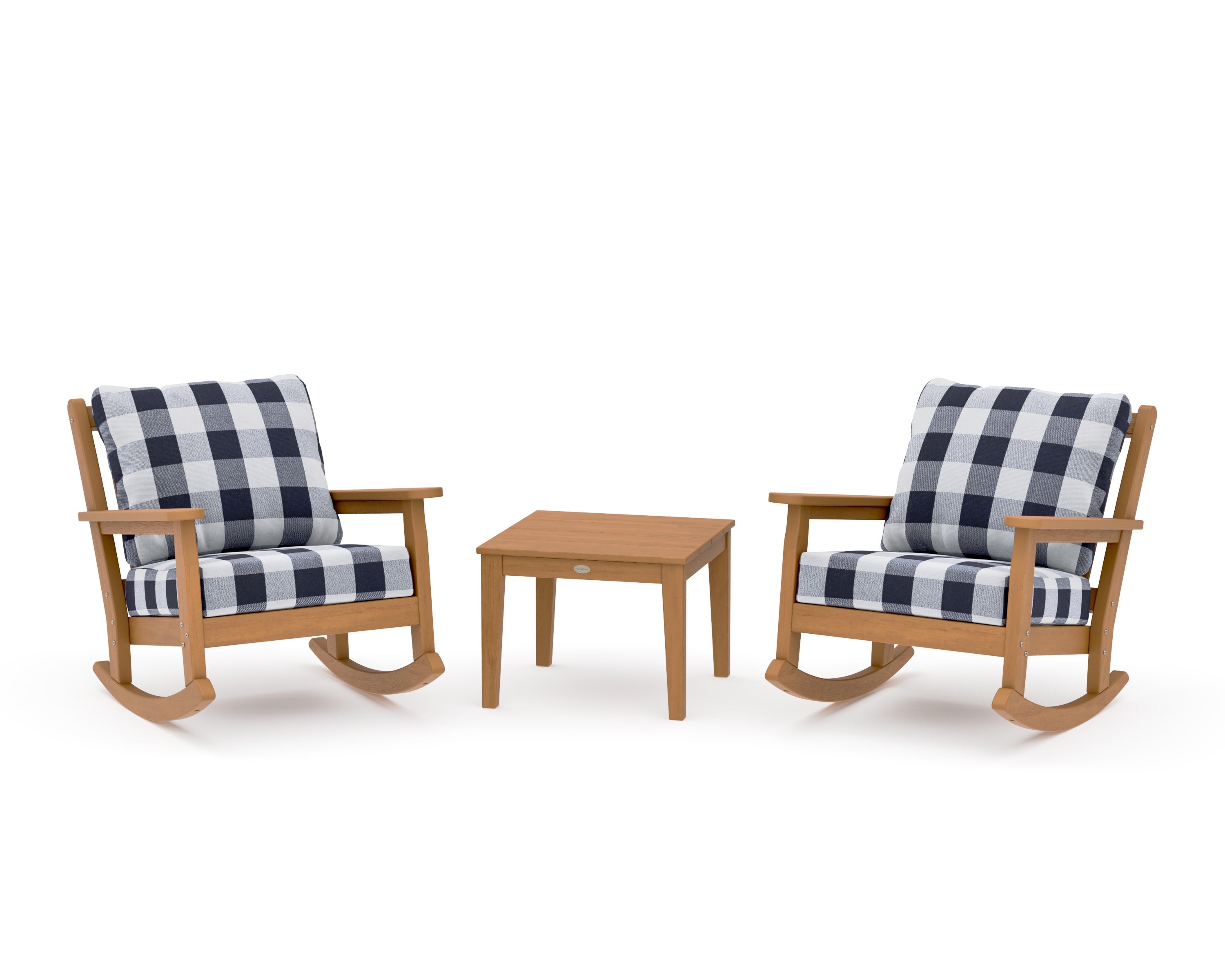 Chippendale 3-Piece Deep Seating Rocker Set in Natural / Buffalo Plaid Navy