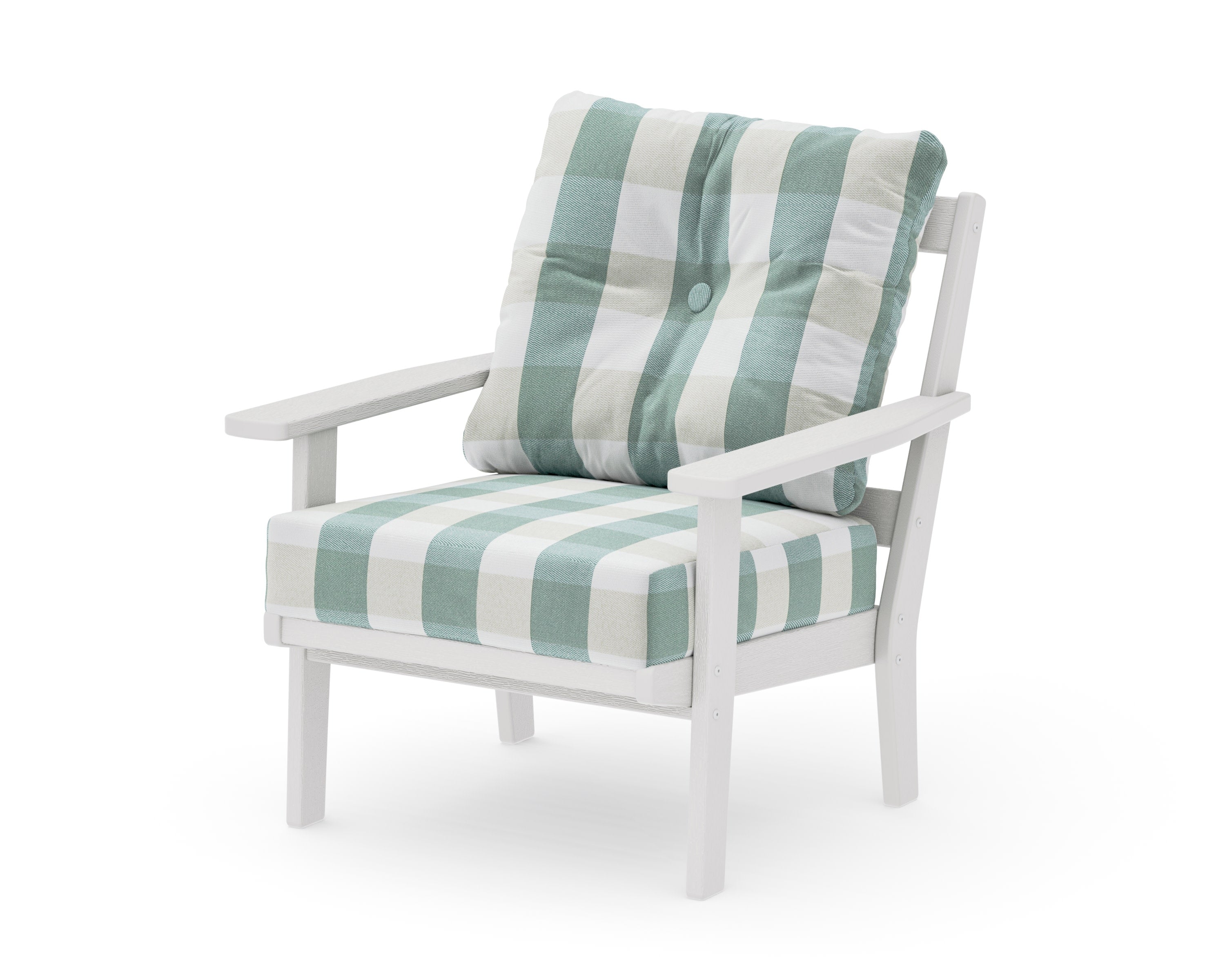 Oxford Deep Seating Chair in Vintage White / Buffalo Plaid Glacier Spa