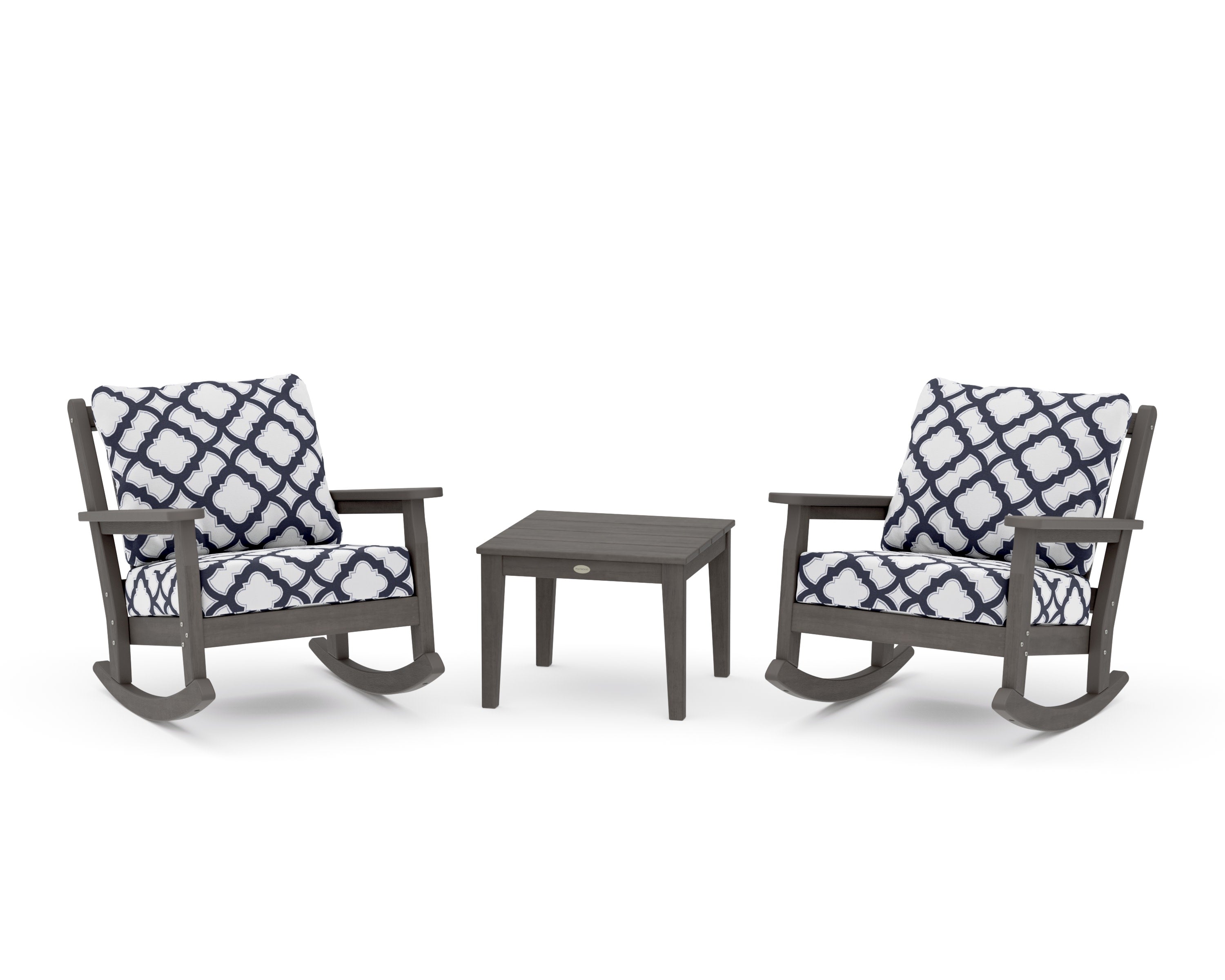 Chippendale 3-Piece Deep Seating Rocker Set in Driftwood / Trellis Navy