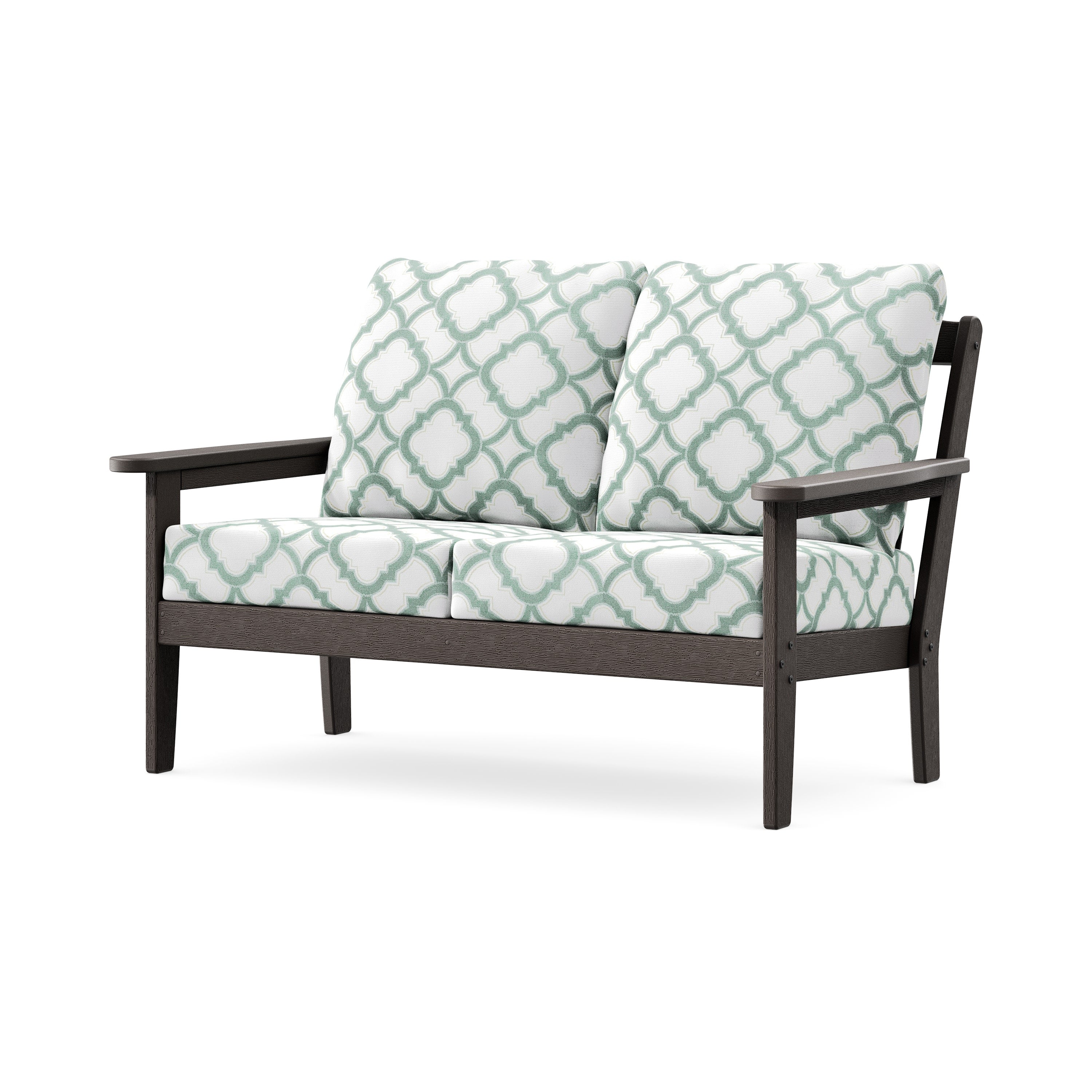 Cottage Deep Seating Loveseat in Vintage Coffee / Trellis Glacier Spa