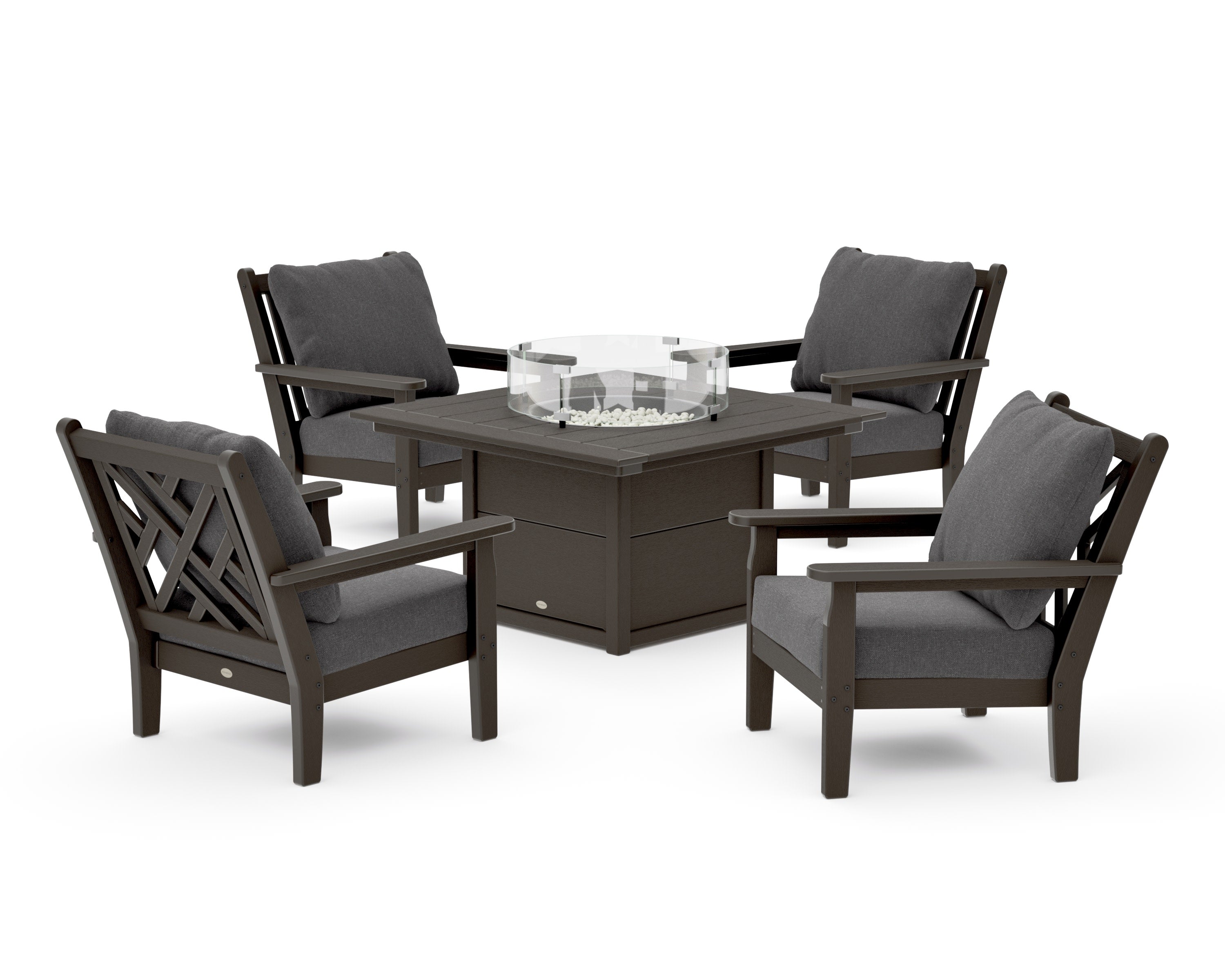 Chippendale 5-Piece Deep Seating Set with Fire Pit Table in Vintage Coffee / Ash Charcoal