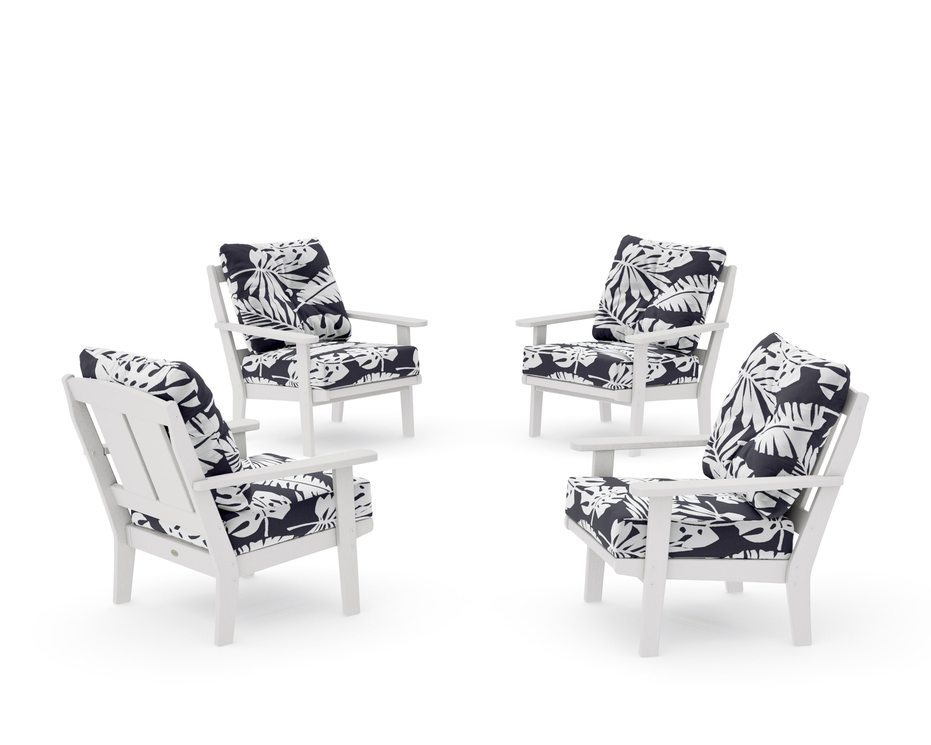 Mission 5-Piece Deep Seating Set with Fire Pit Table in Vintage White / Leaf Navy