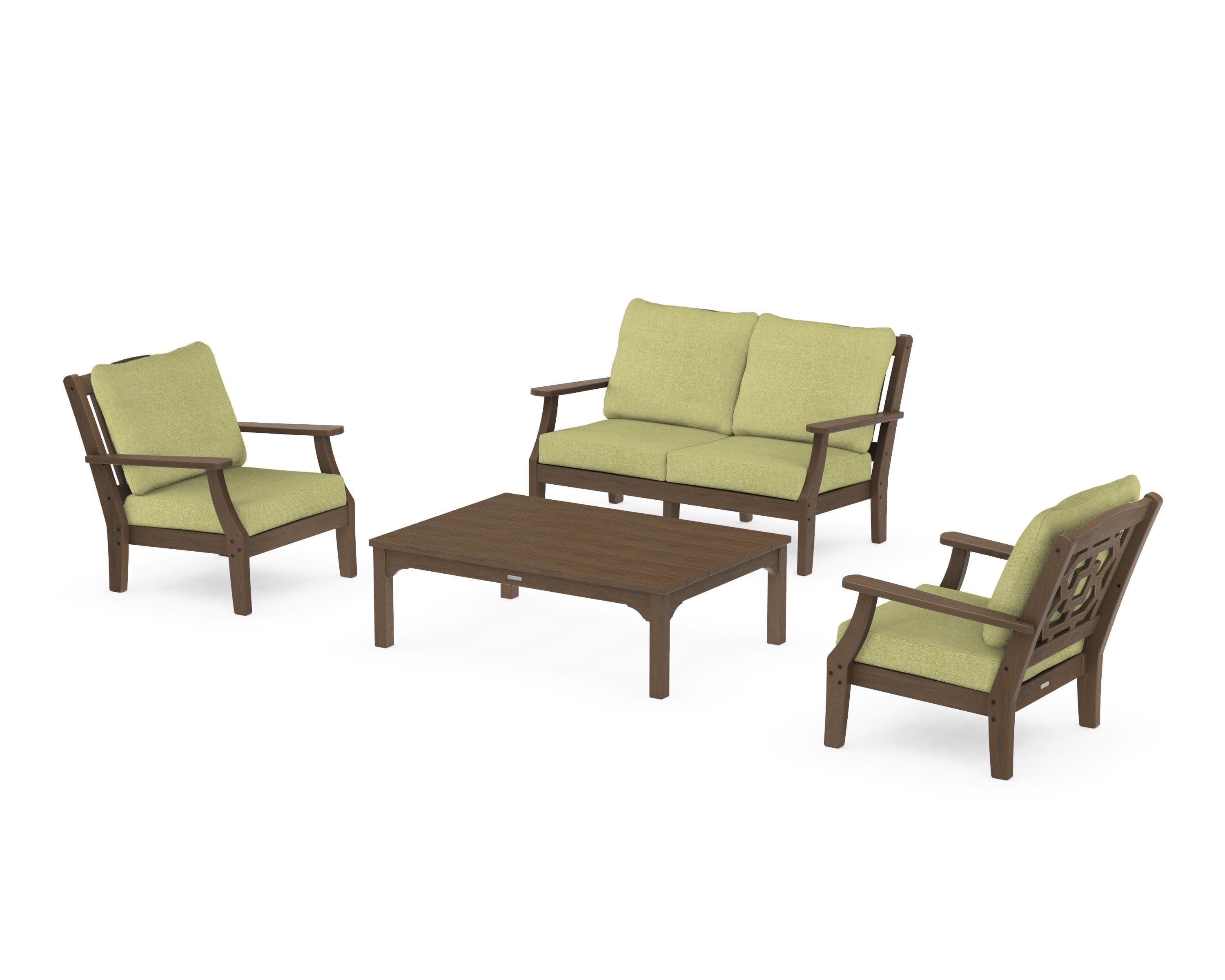 Chinoiserie 4-Piece Deep Seating Set with Loveseat in Kona / Chartreuse Boucle