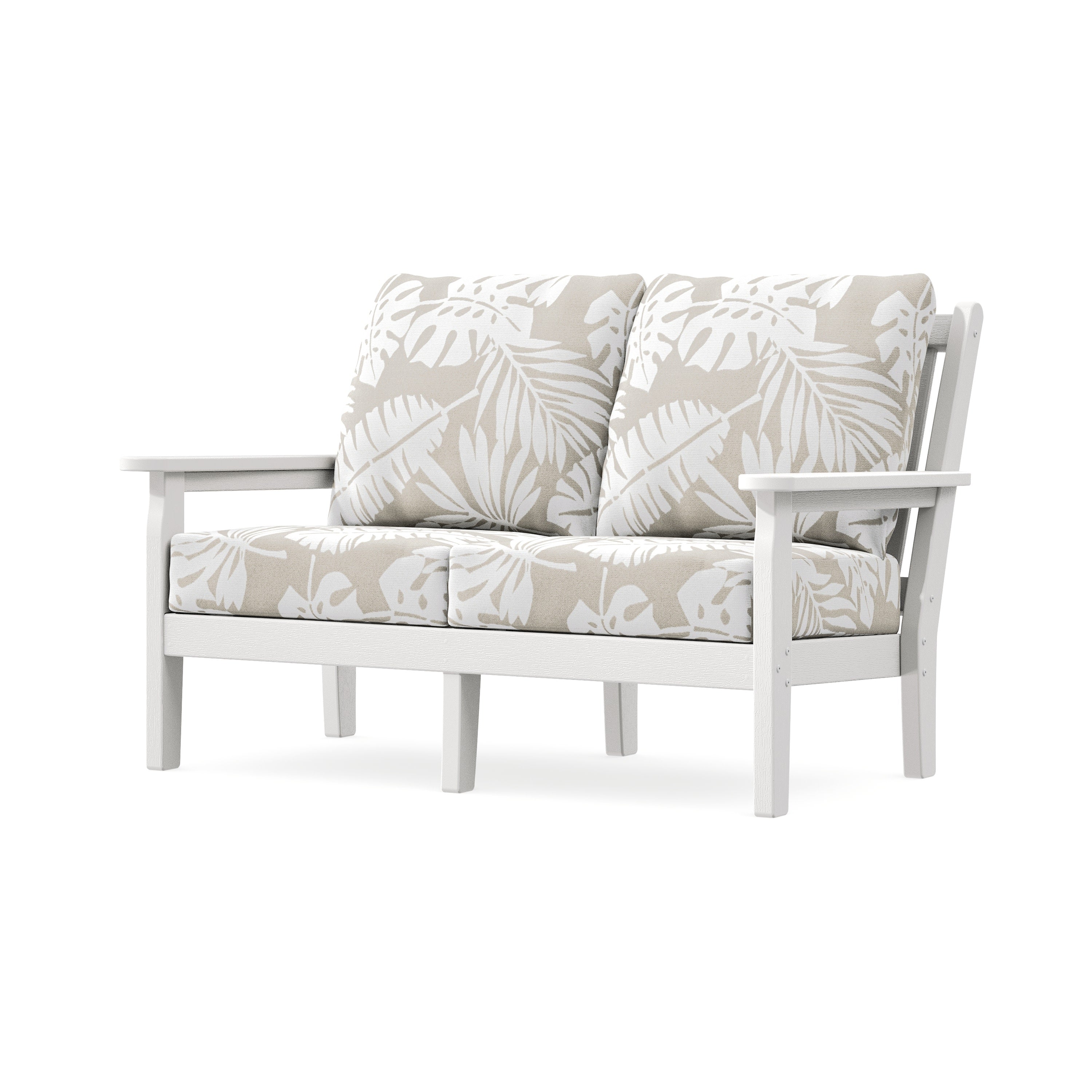 Chippendale Deep Seating Loveseat in Vintage White / Leaf Dune Burlap