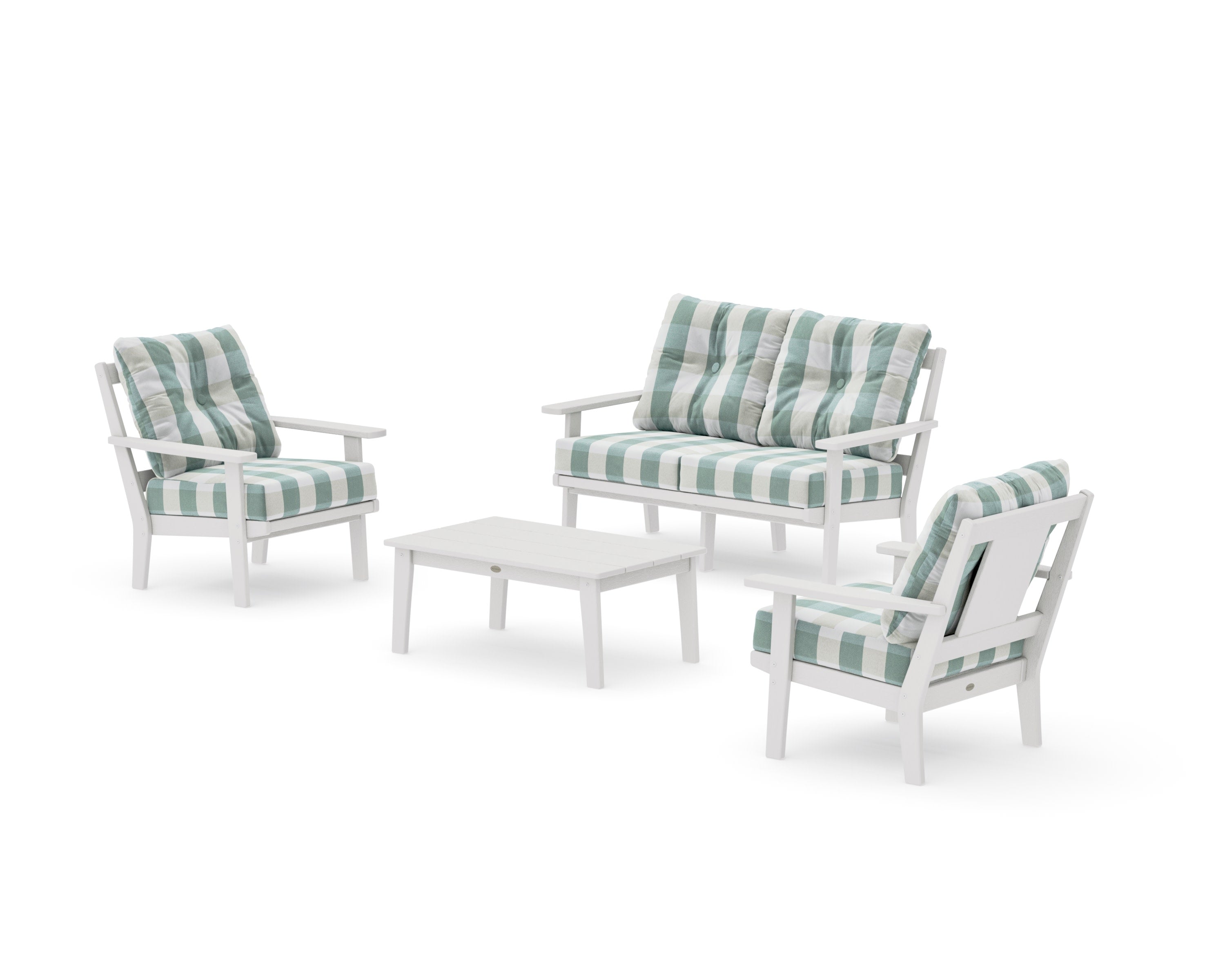 Prairie 4-Piece Deep Seating Set with Loveseat in Vintage White / Buffalo Plaid Glacier Spa