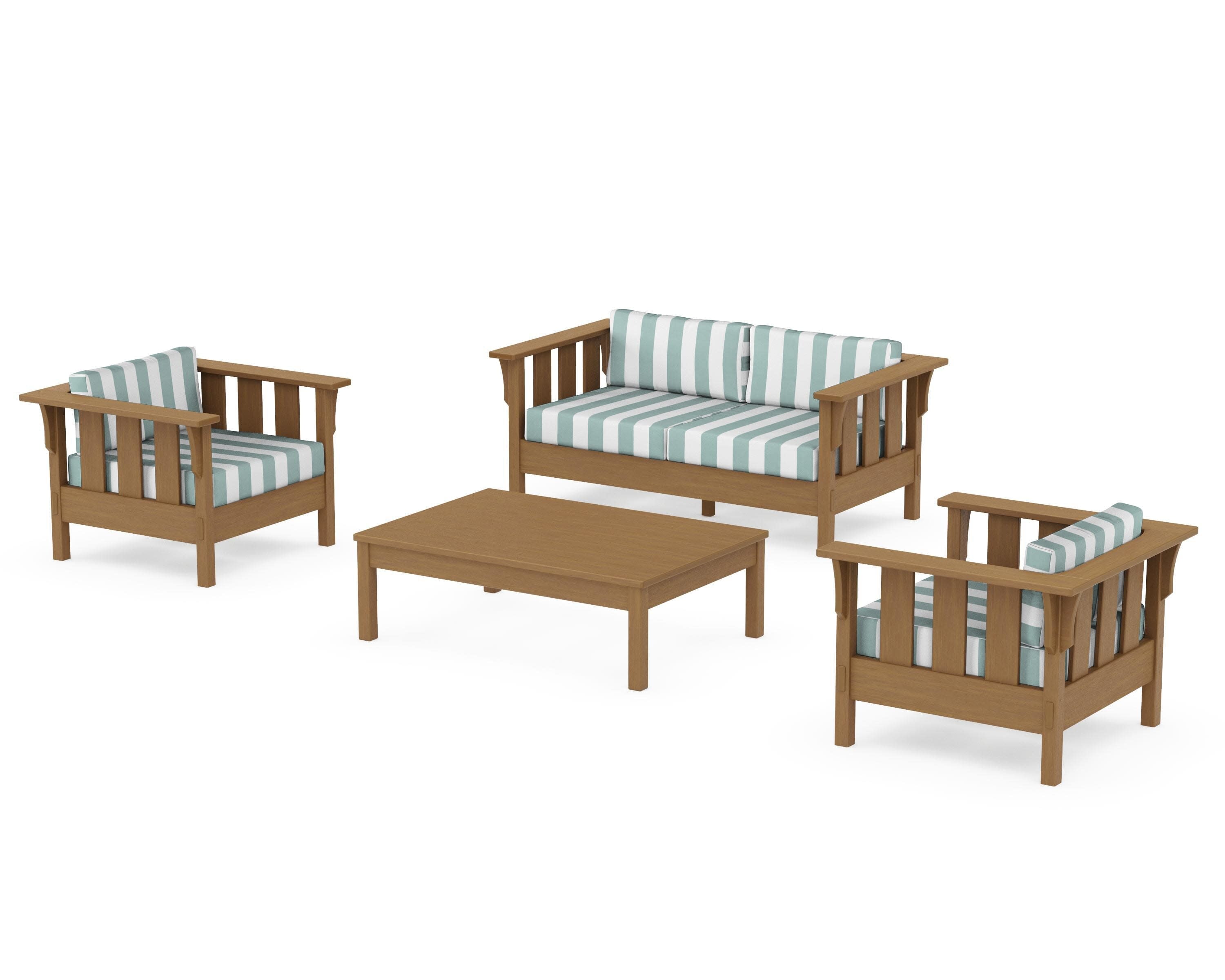 Acadia 4-Piece Deep Seating Set with Loveseat in Natural / Cabana Stripe Glacier Spa