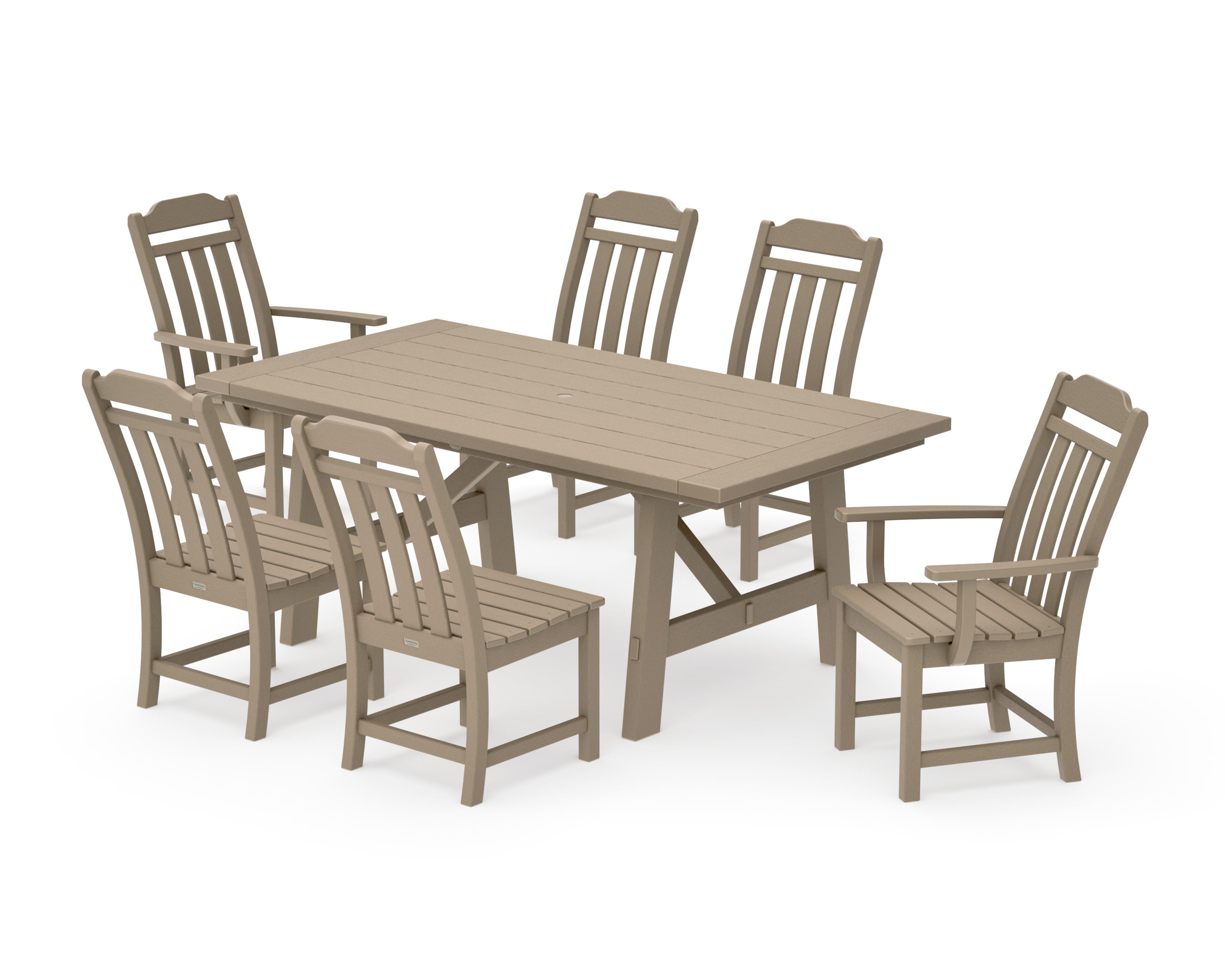 Cottage 7-Piece Rustic Farmhouse Dining Set in Vintage Sahara