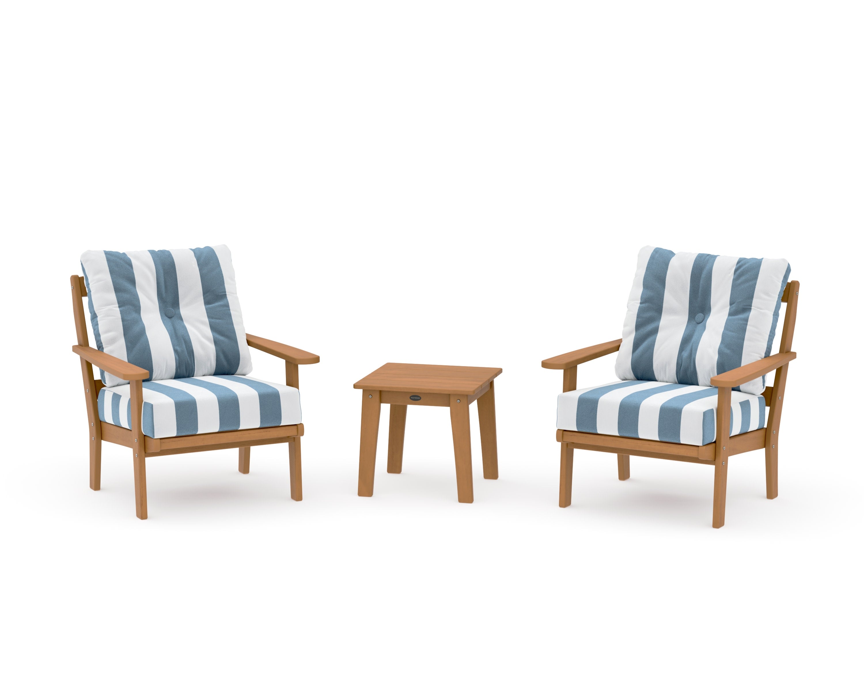 Mission 3-Piece Deep Seating Set in Natural / Cabana Stripe Sky Blue
