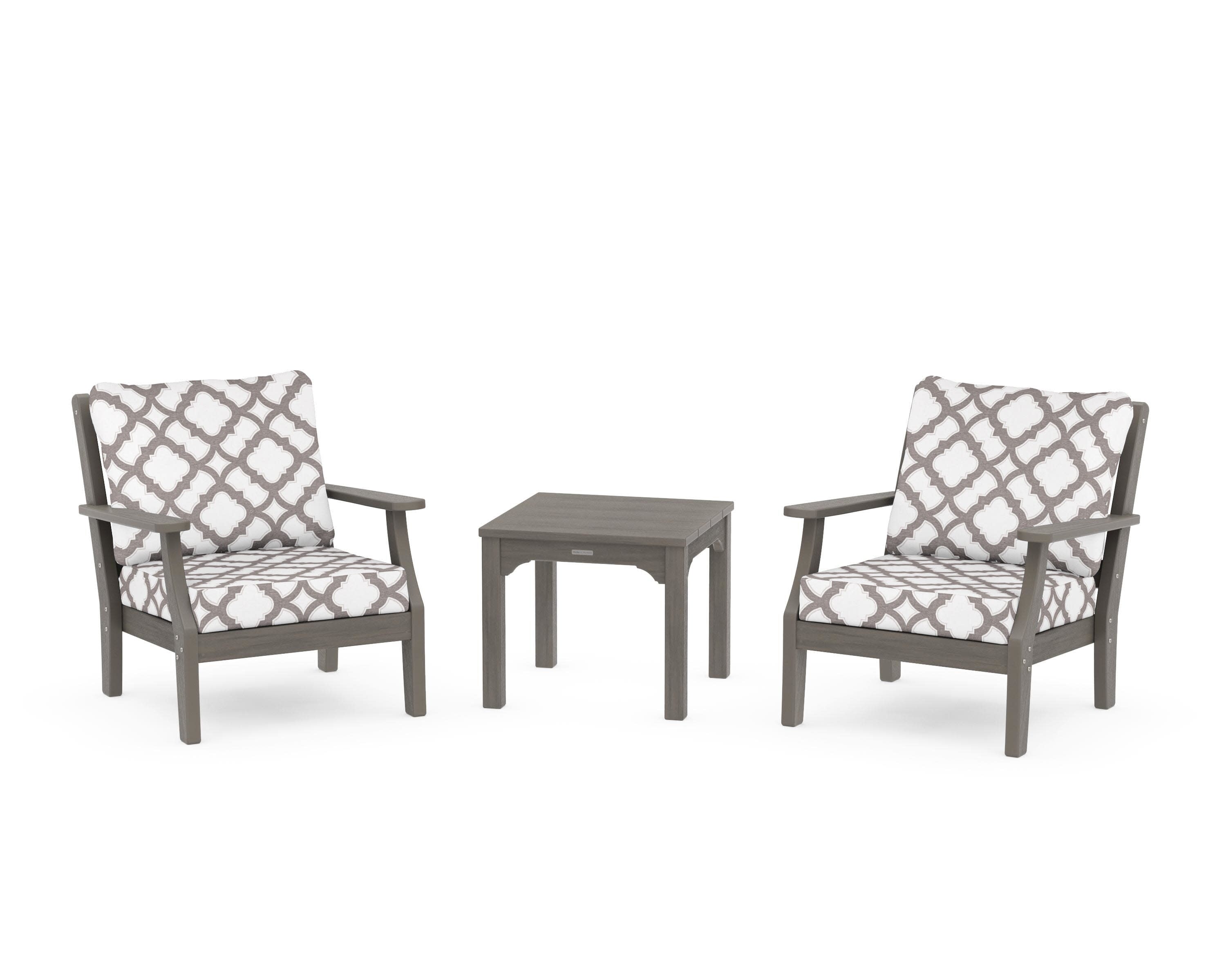 Chinoiserie 3-Piece Deep Seating Set in Driftwood / Trellis Grey Mist