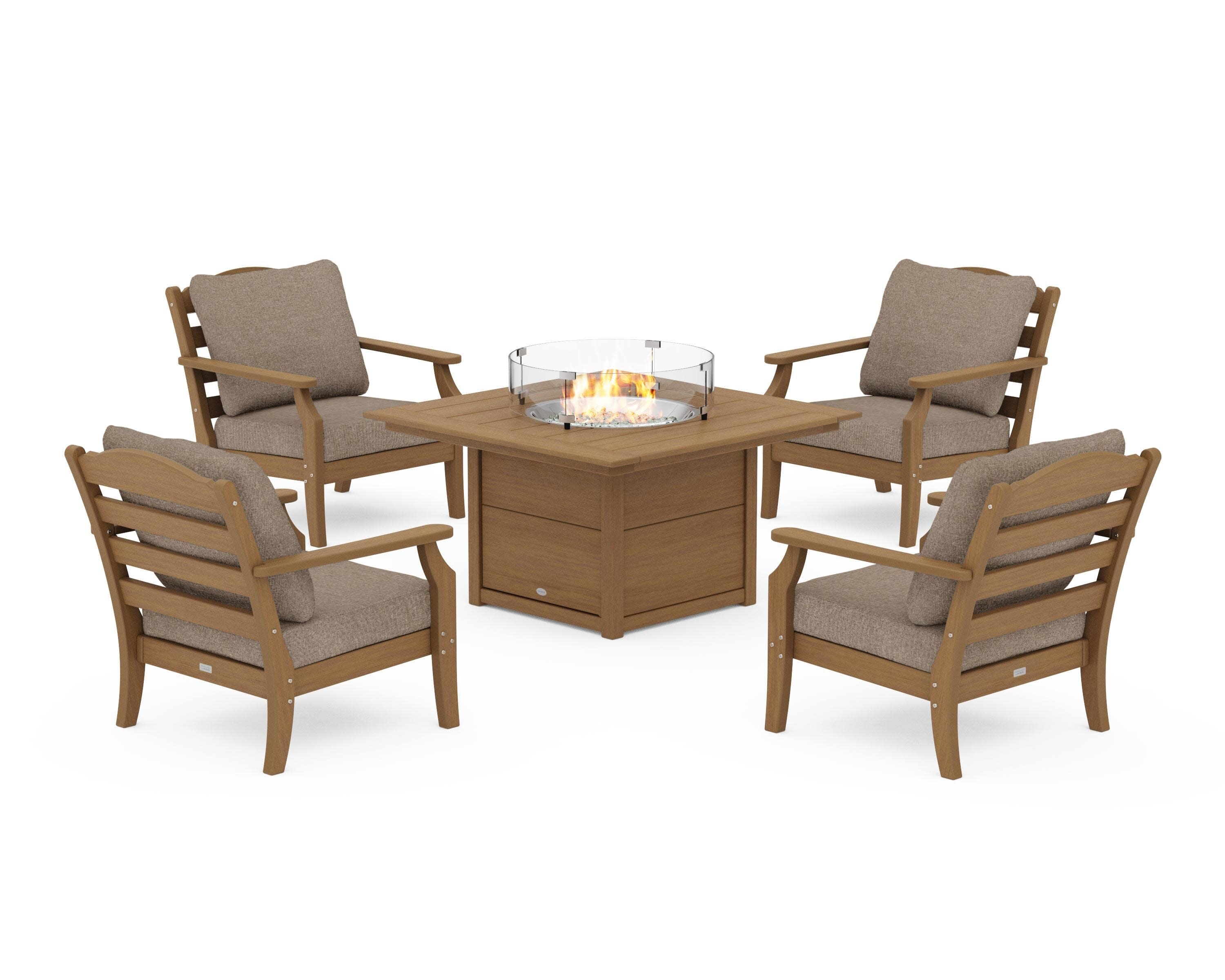 Savannah 5-Piece Deep Seating Set with Fire Pit Table in Natural / Spiced Burlap