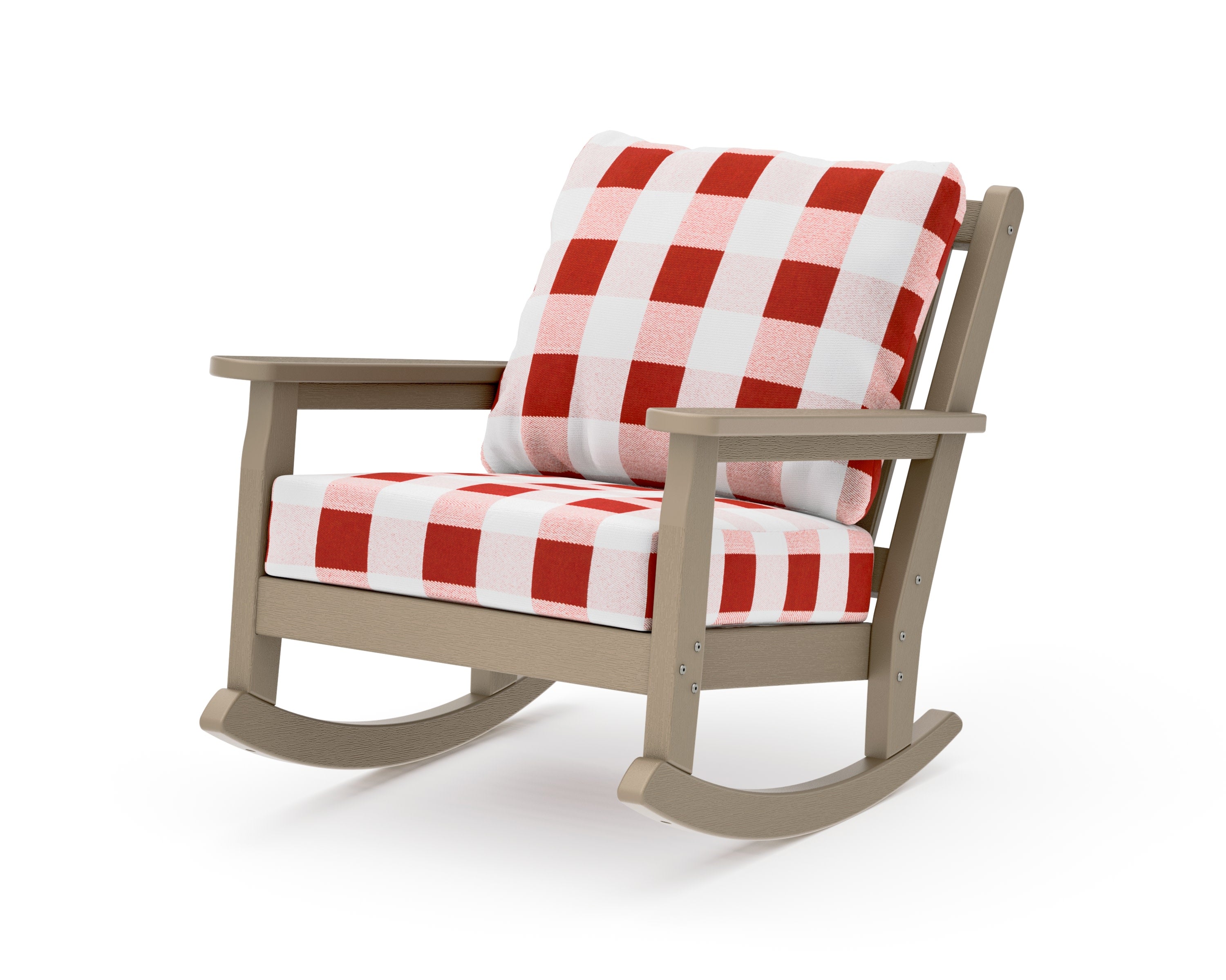 Chippendale Deep Seating Rocking Chair in Vintage Sahara / Buffalo Plaid Crimson