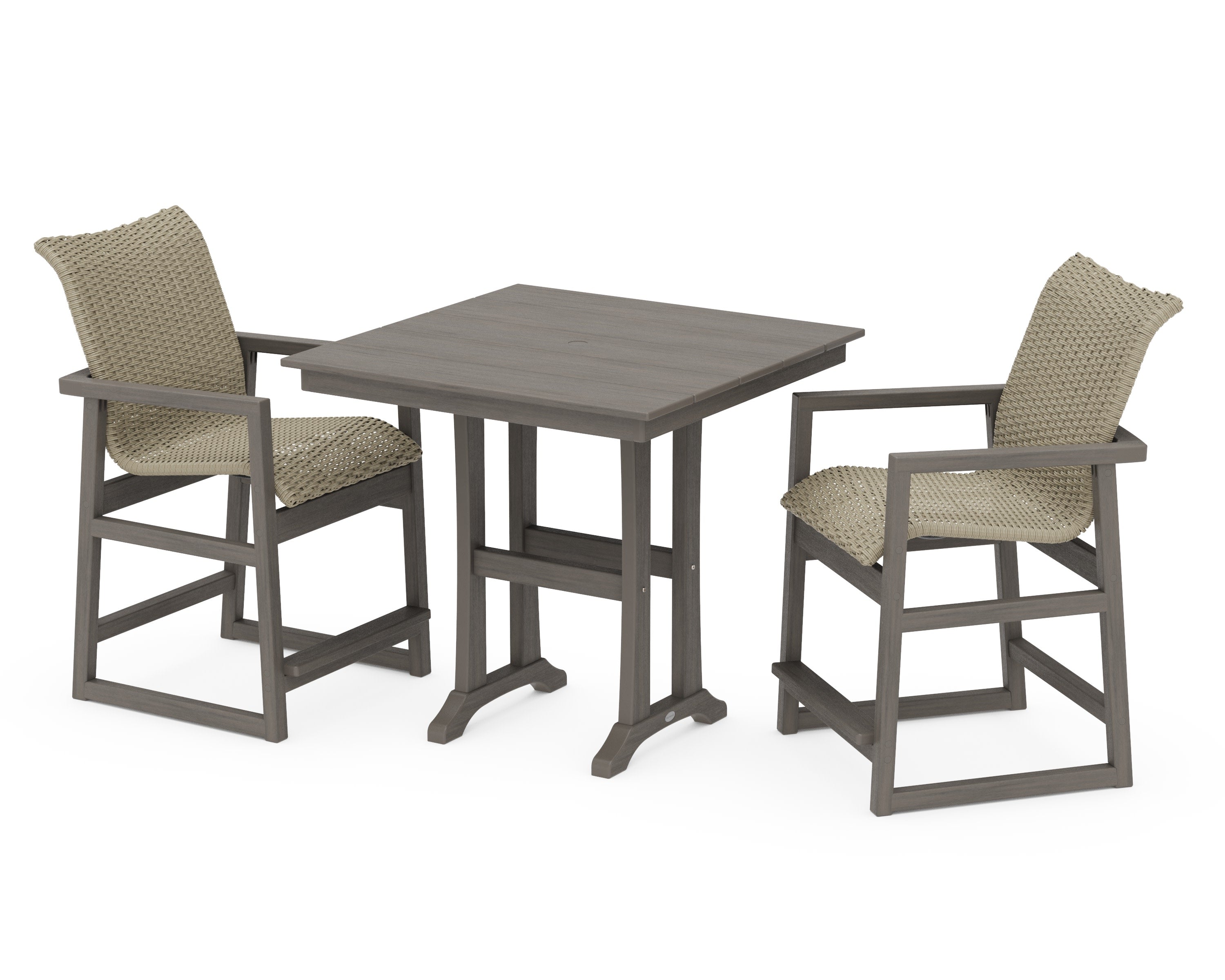 EDGE Woven 3-Piece Farmhouse Counter Set with Trestle Legs in Driftwood / Dune Grass