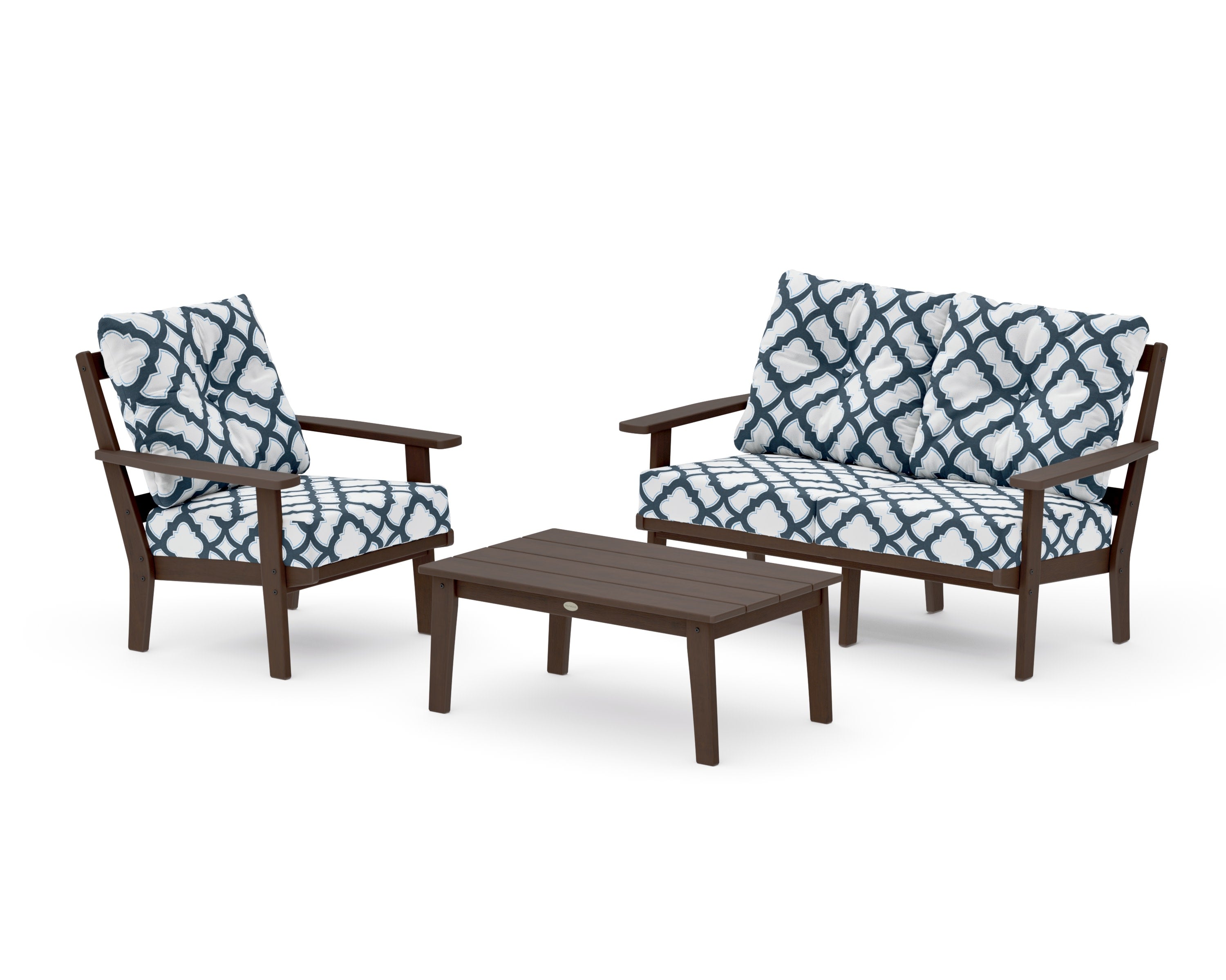 Oxford 3-Piece Deep Seating Set with Loveseat in Kona / Trellis Marine Indigo