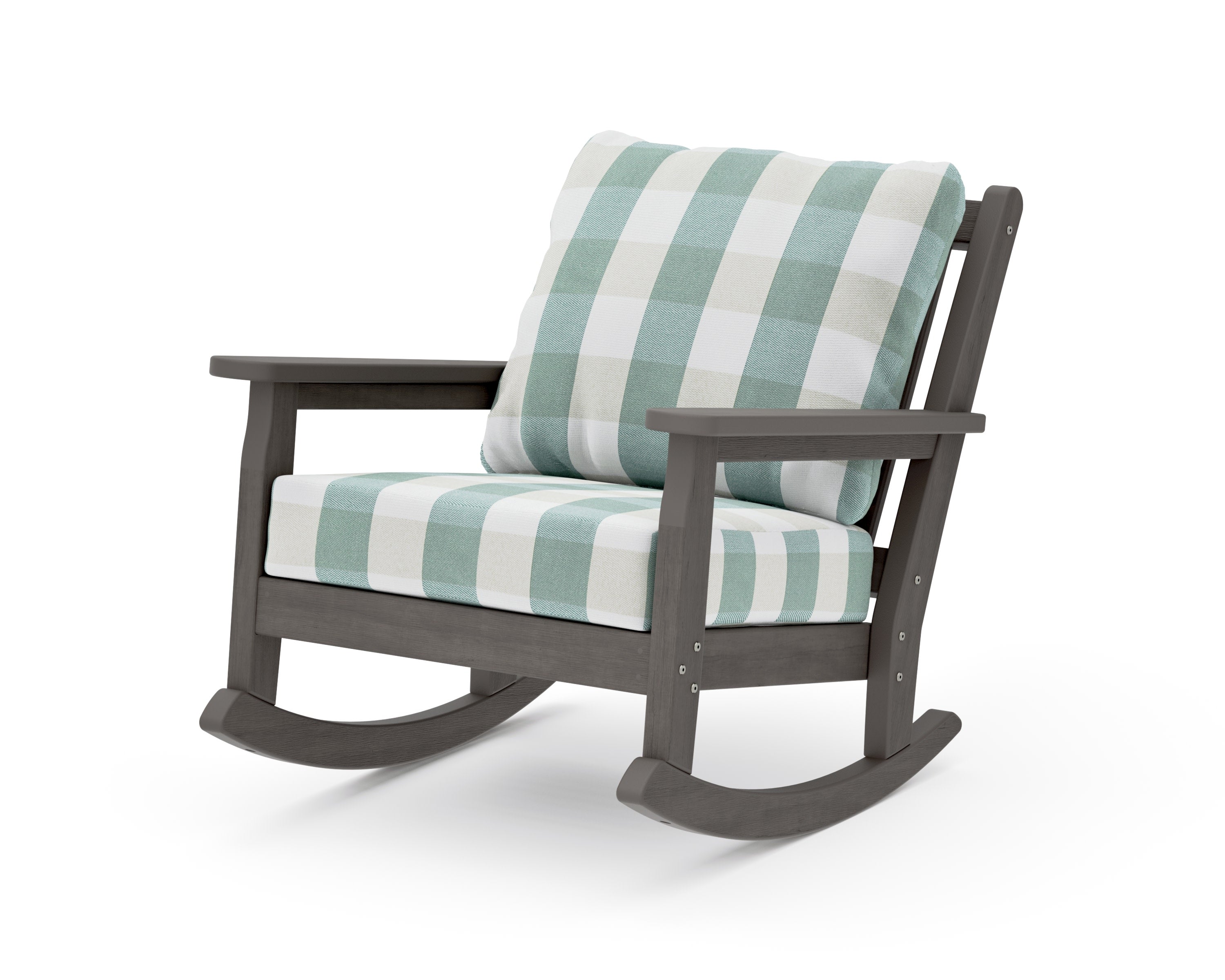 Chippendale Deep Seating Rocking Chair in Driftwood / Buffalo Plaid Glacier Spa