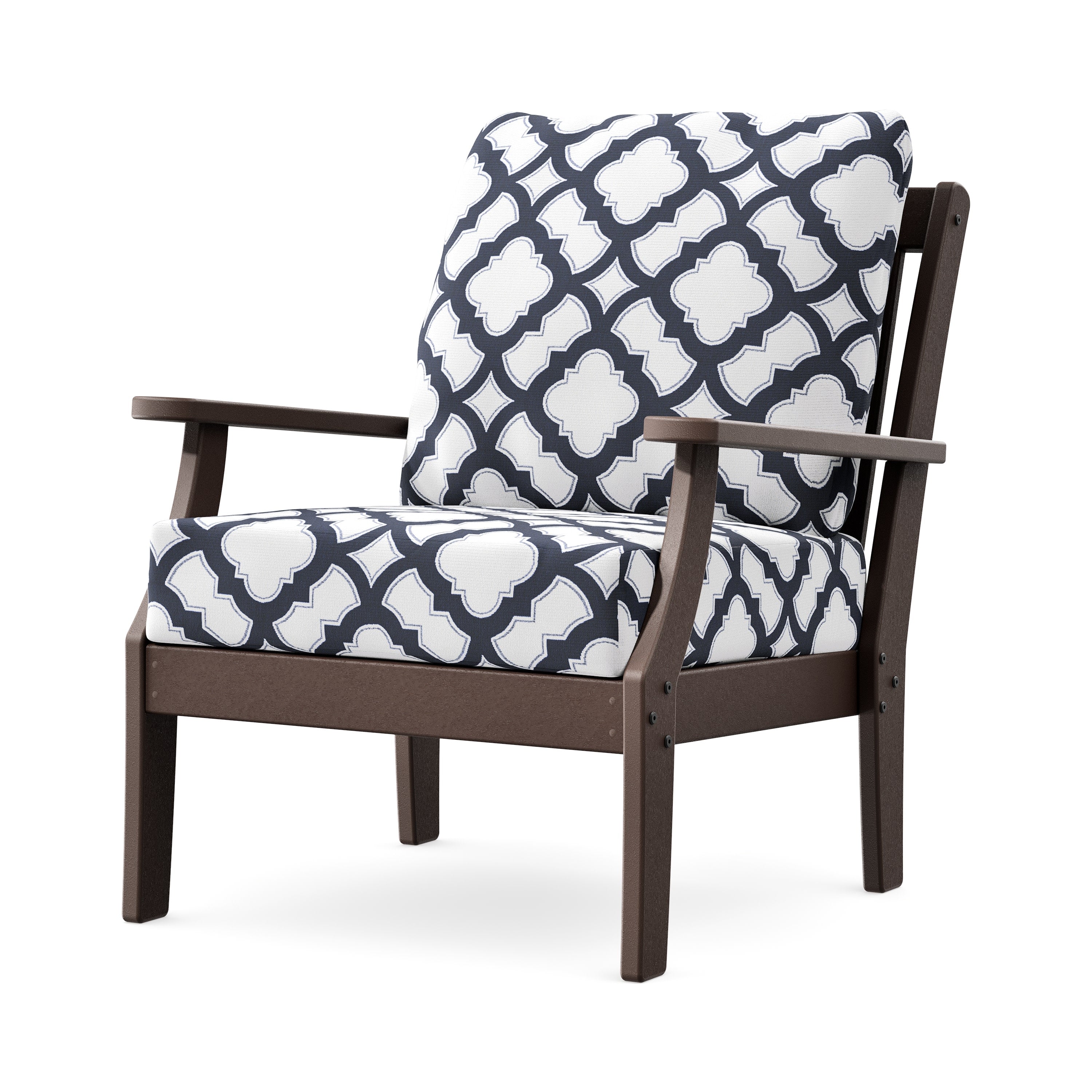 Braxton Deep Seating Chair in Mahogany / Trellis Navy