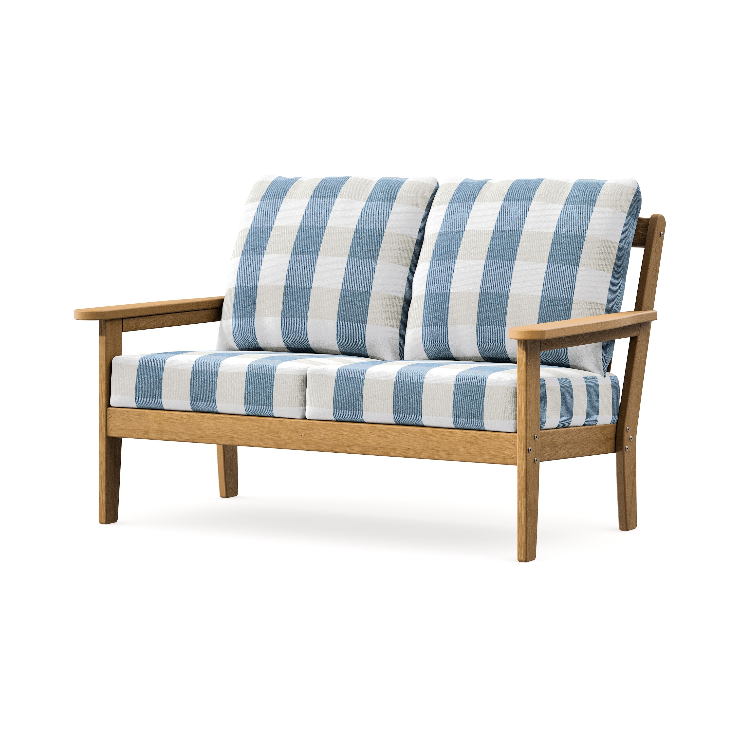 Cottage Deep Seating Loveseat in Natural / Buffalo Plaid Sky Blue
