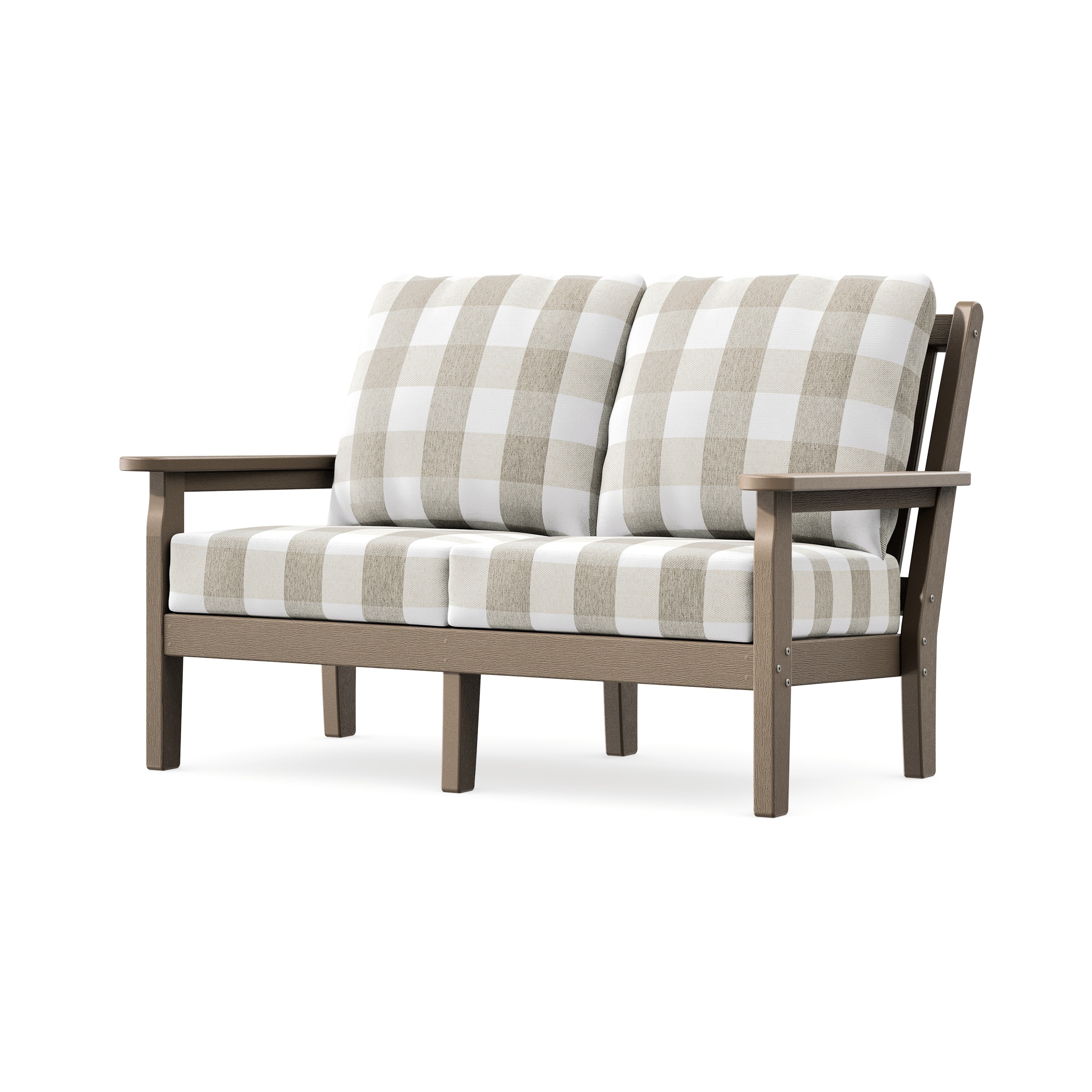 Chippendale Deep Seating Loveseat in Vintage Sahara / Buffalo Plaid Dune Burlap
