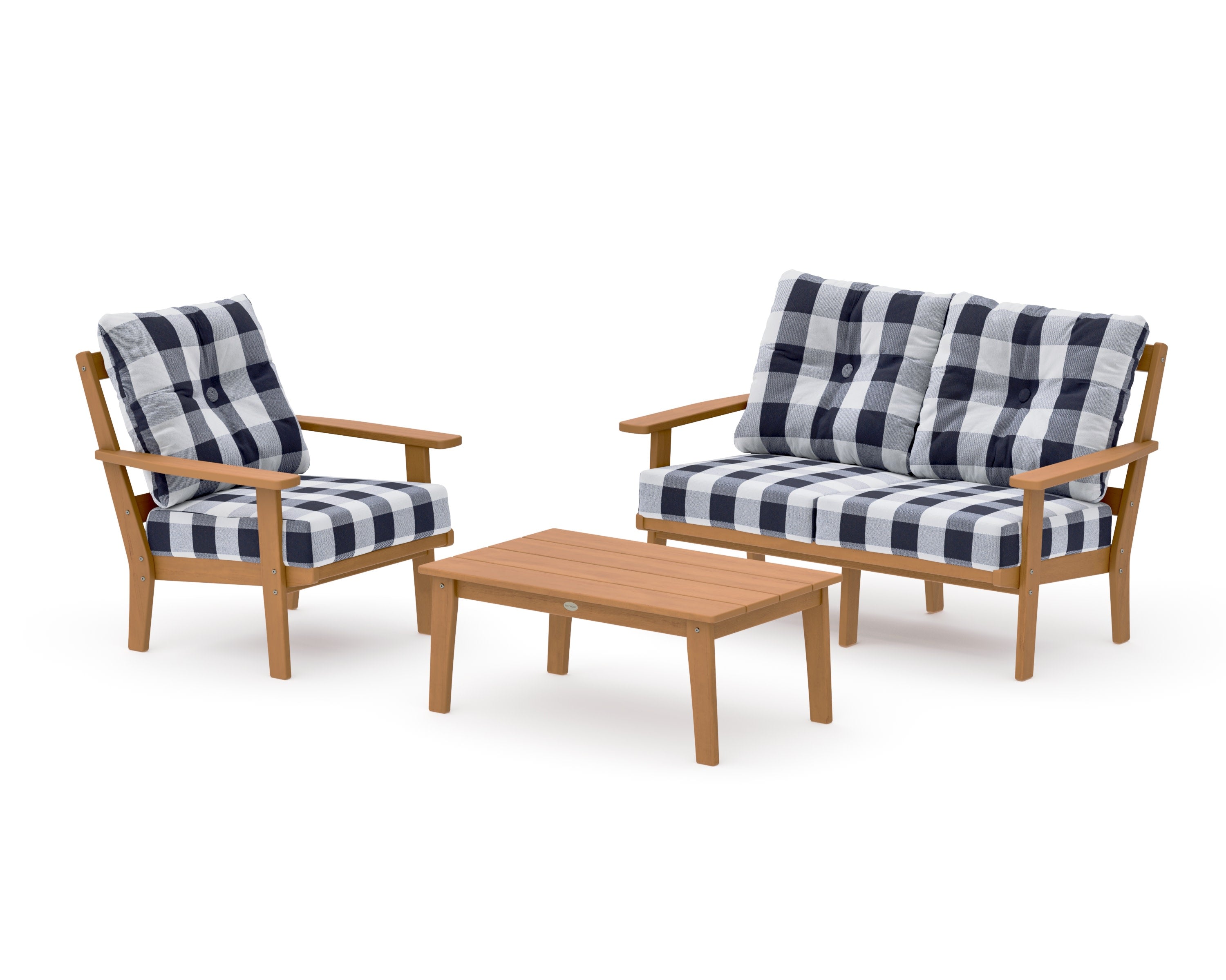 Oxford 3-Piece Deep Seating Set with Loveseat in Natural / Buffalo Plaid Navy