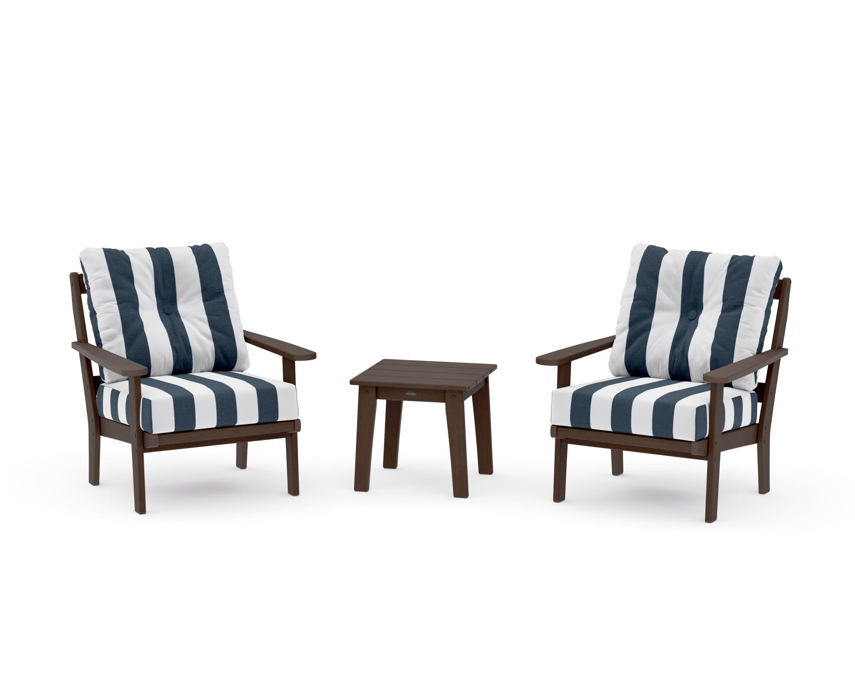 Mission 3-Piece Deep Seating Set in Kona / Cabana Stripe Marine Indigo