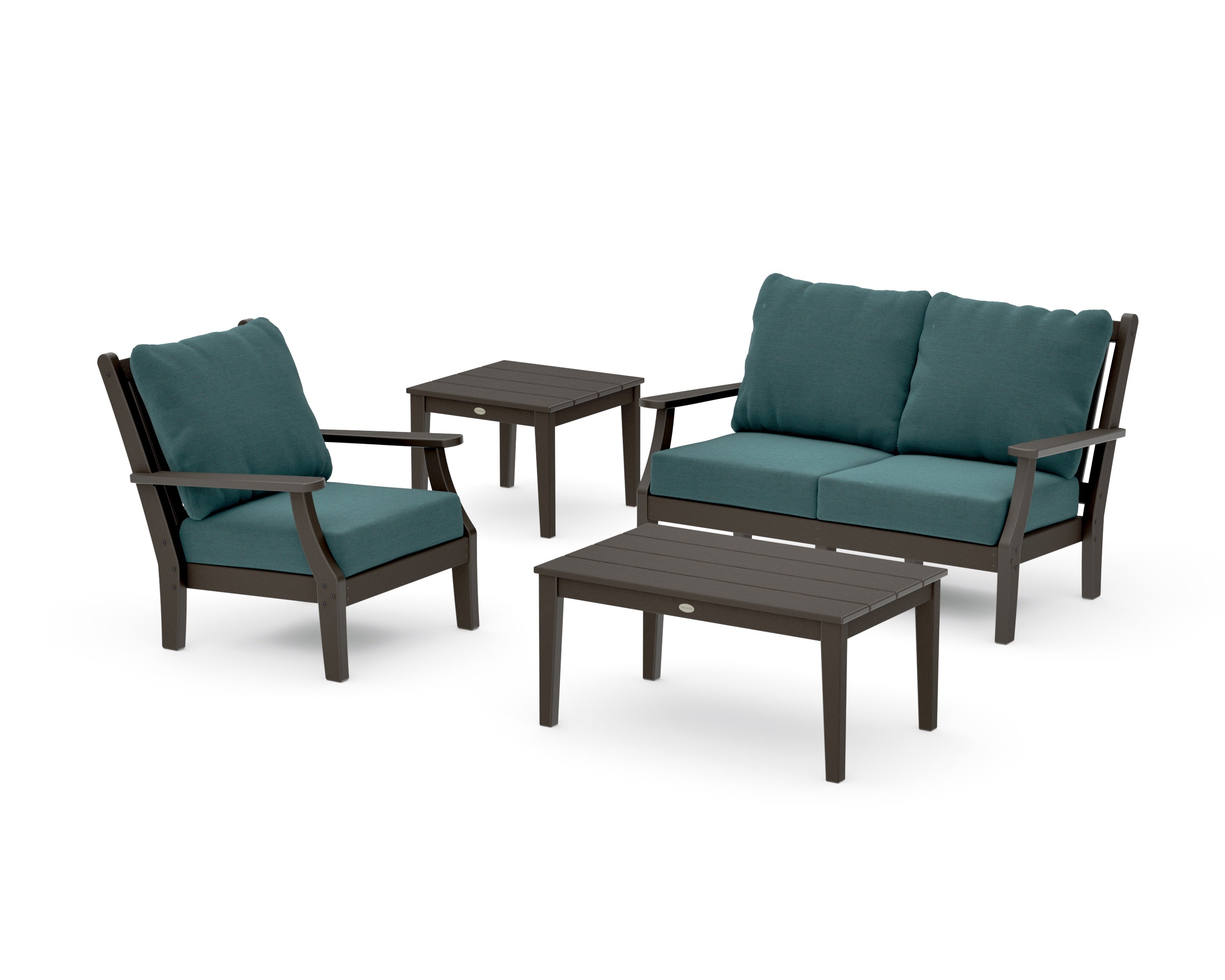 Wovendale 4-Piece Deep Seating Set in Vintage Coffee / Ocean Teal