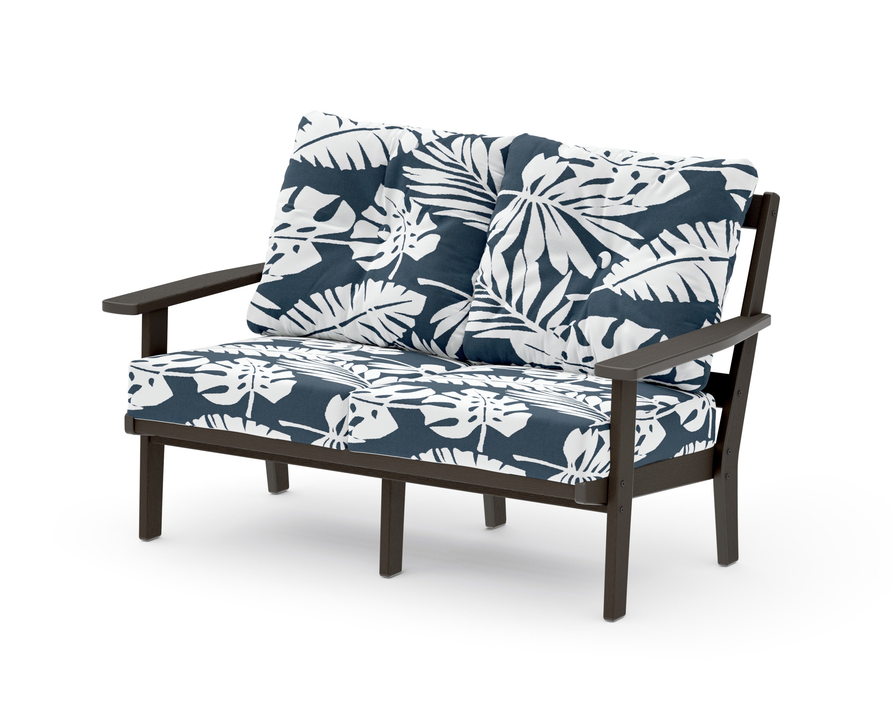 Oxford Deep SeatingLoveseat in Vintage Coffee / Leaf Marine Indigo