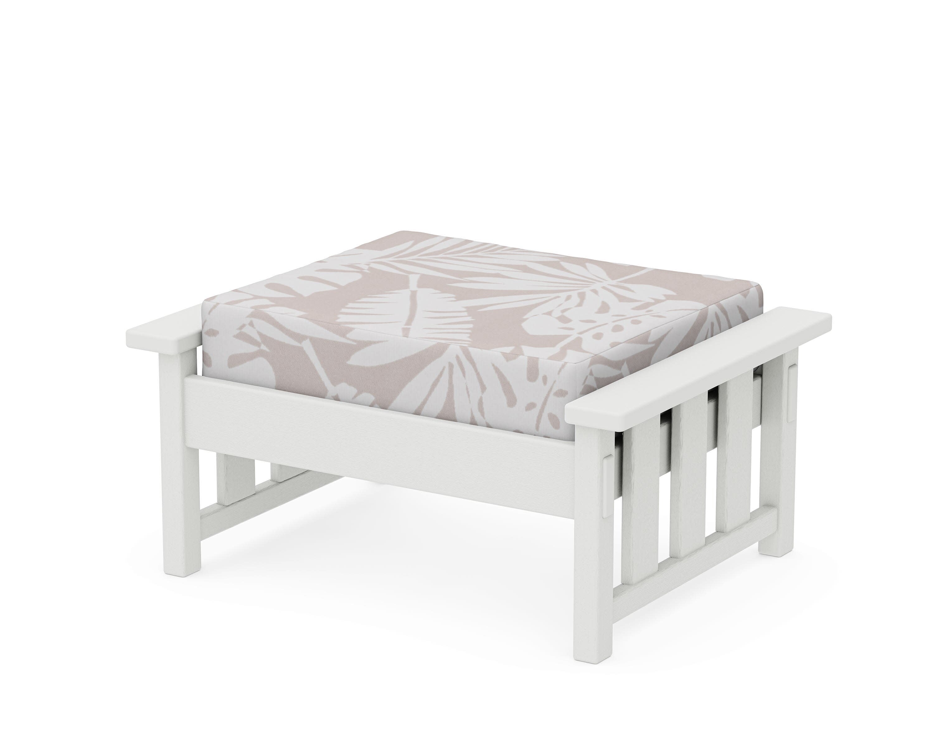 Acadia Deep Seating Ottoman in Vintage White / Leaf Dune Burlap