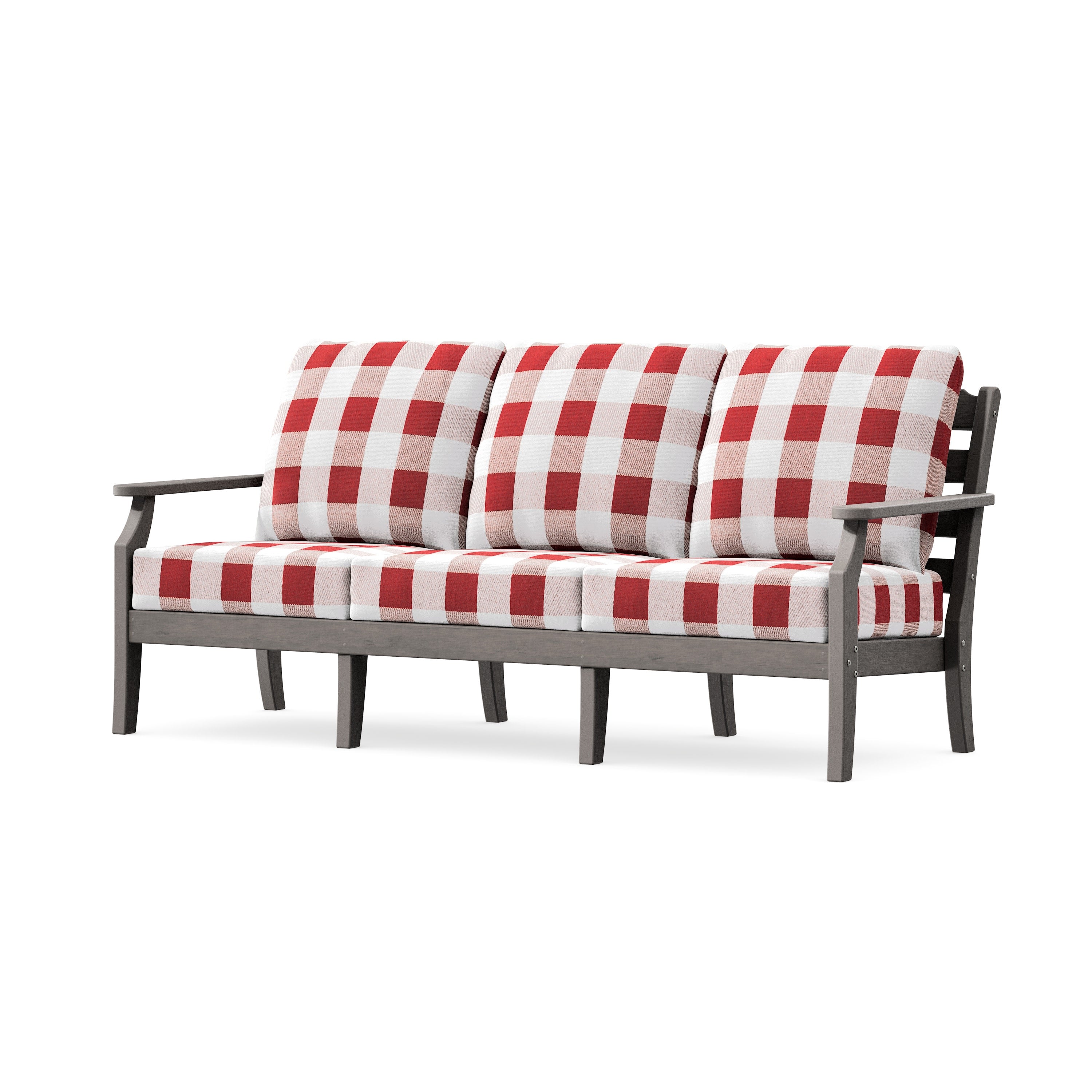Savannah Deep Seating Sofa in Driftwood / Buffalo Plaid Crimson