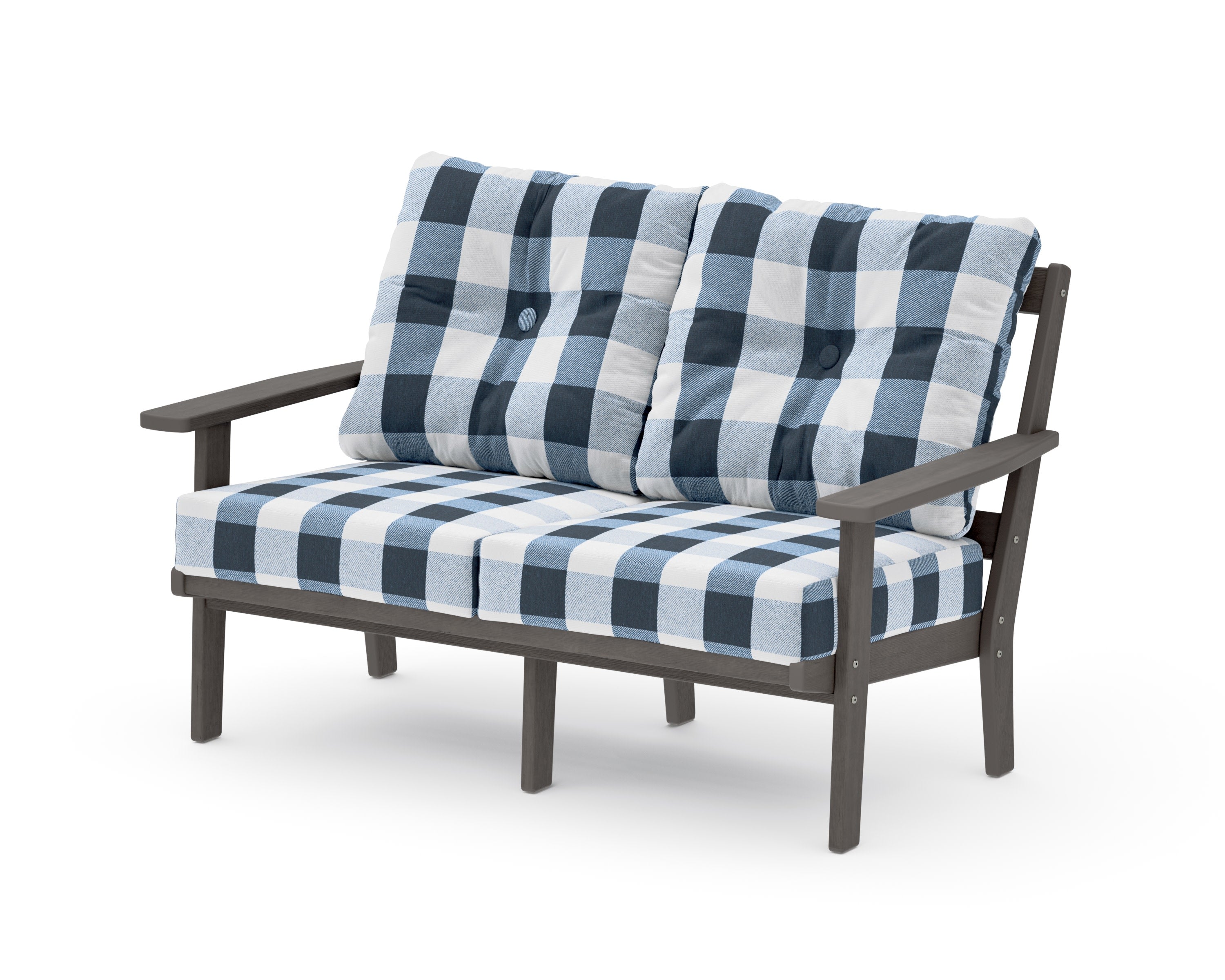 Oxford Deep SeatingLoveseat in Driftwood / Buffalo Plaid Marine Indigo