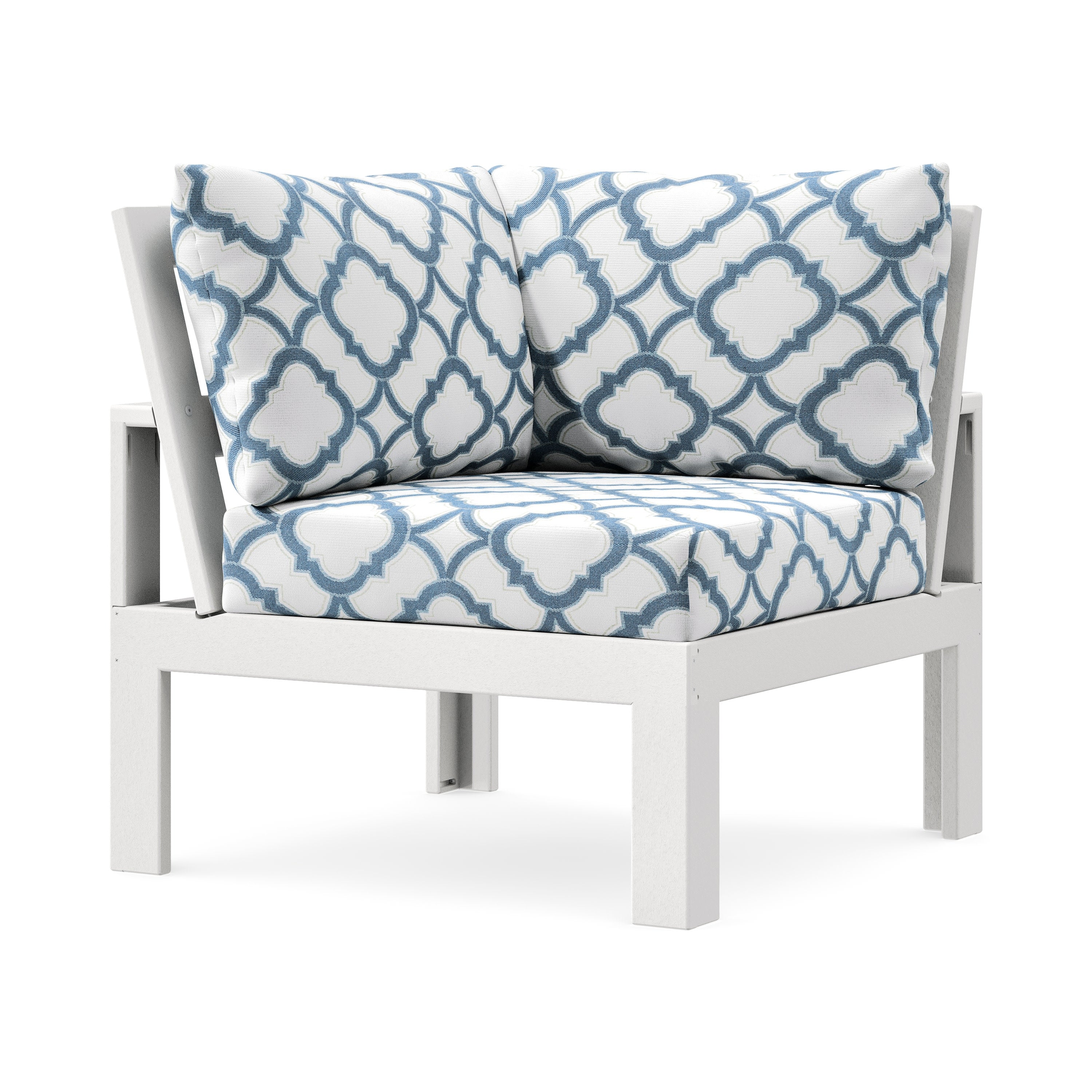 Modular Corner Chair in White / Trellis Sky Blue