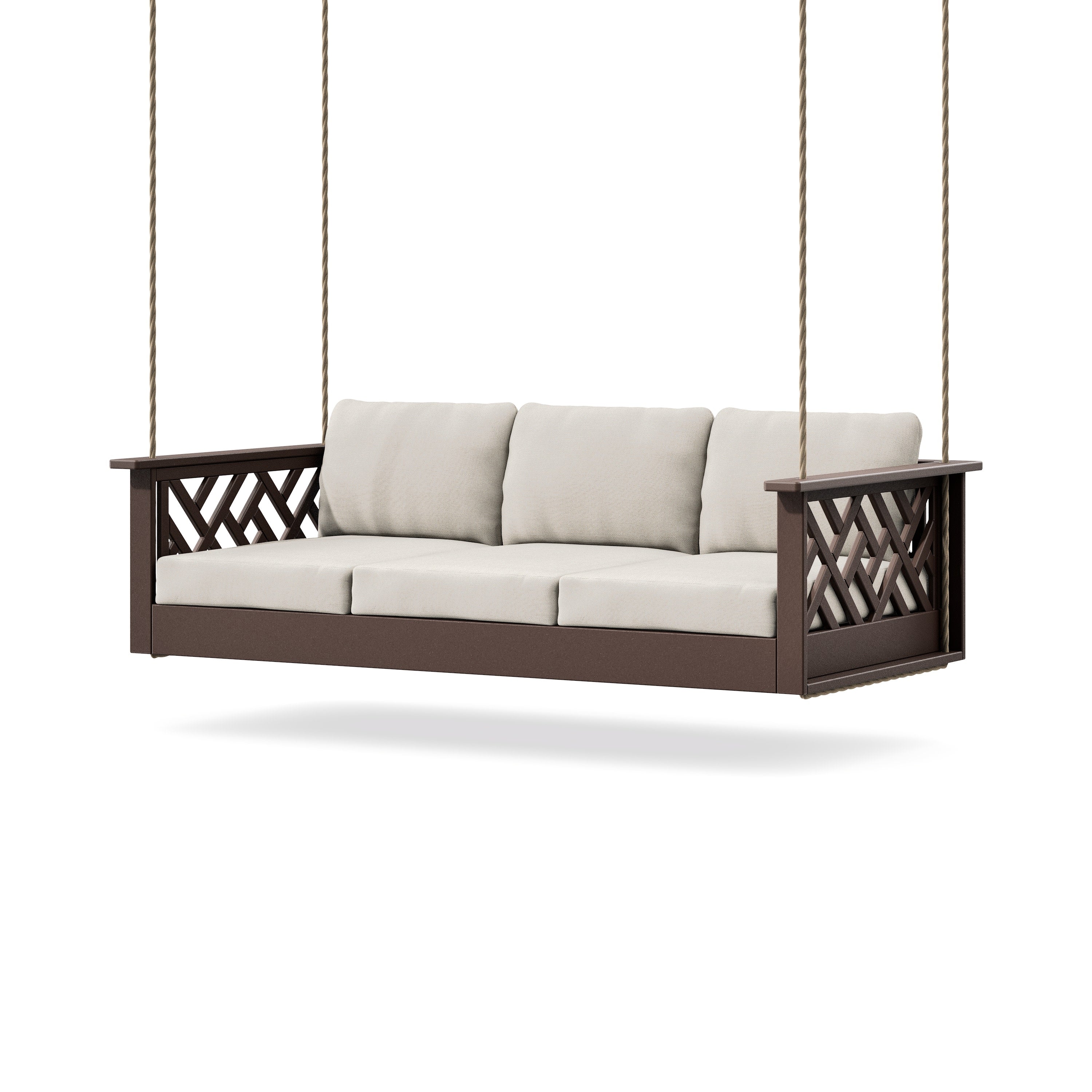 Chippendale Daybed Swing in Mahogany / Dune Burlap