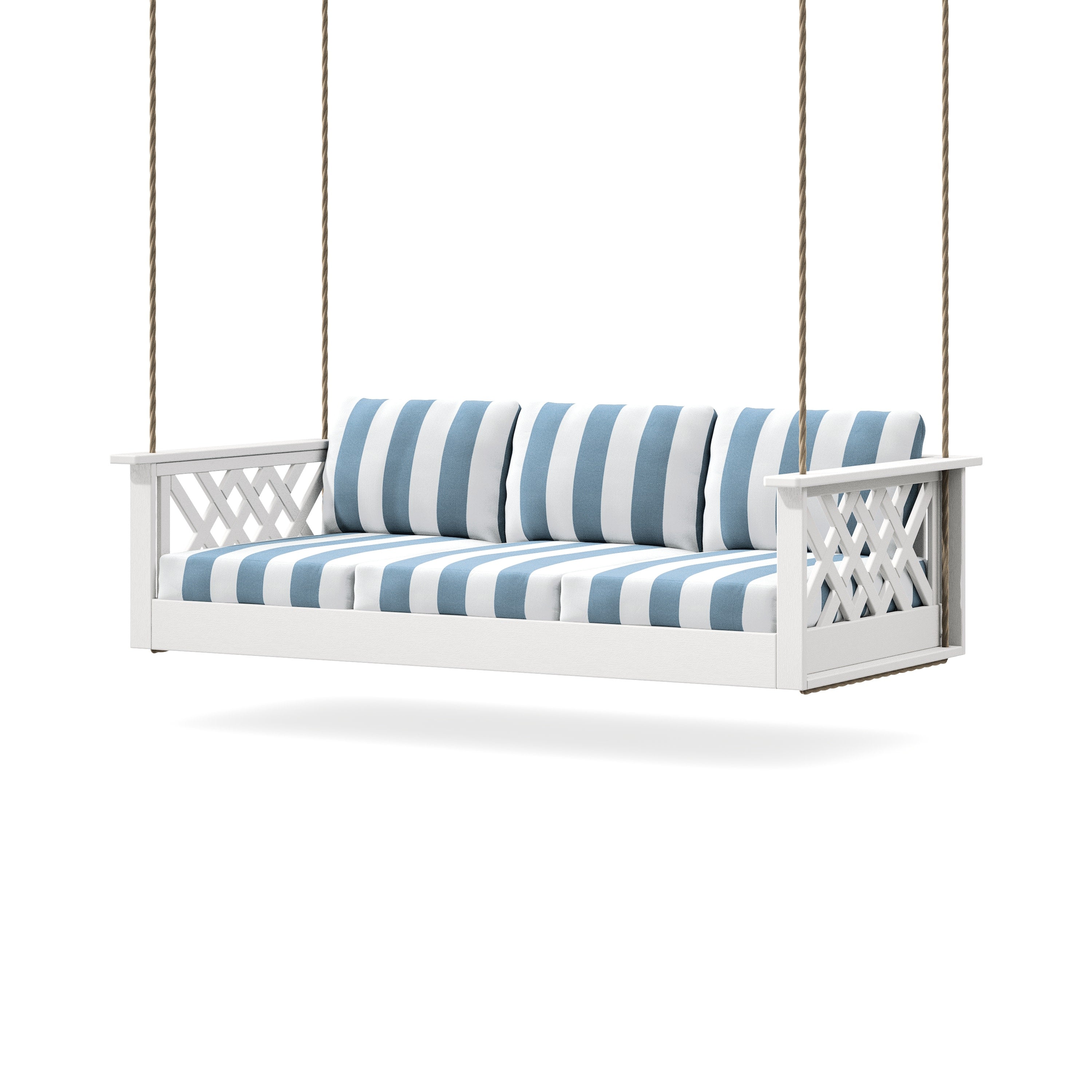Wovendale Daybed Swing in Vintage White / Cabana Stripe Sky Blue
