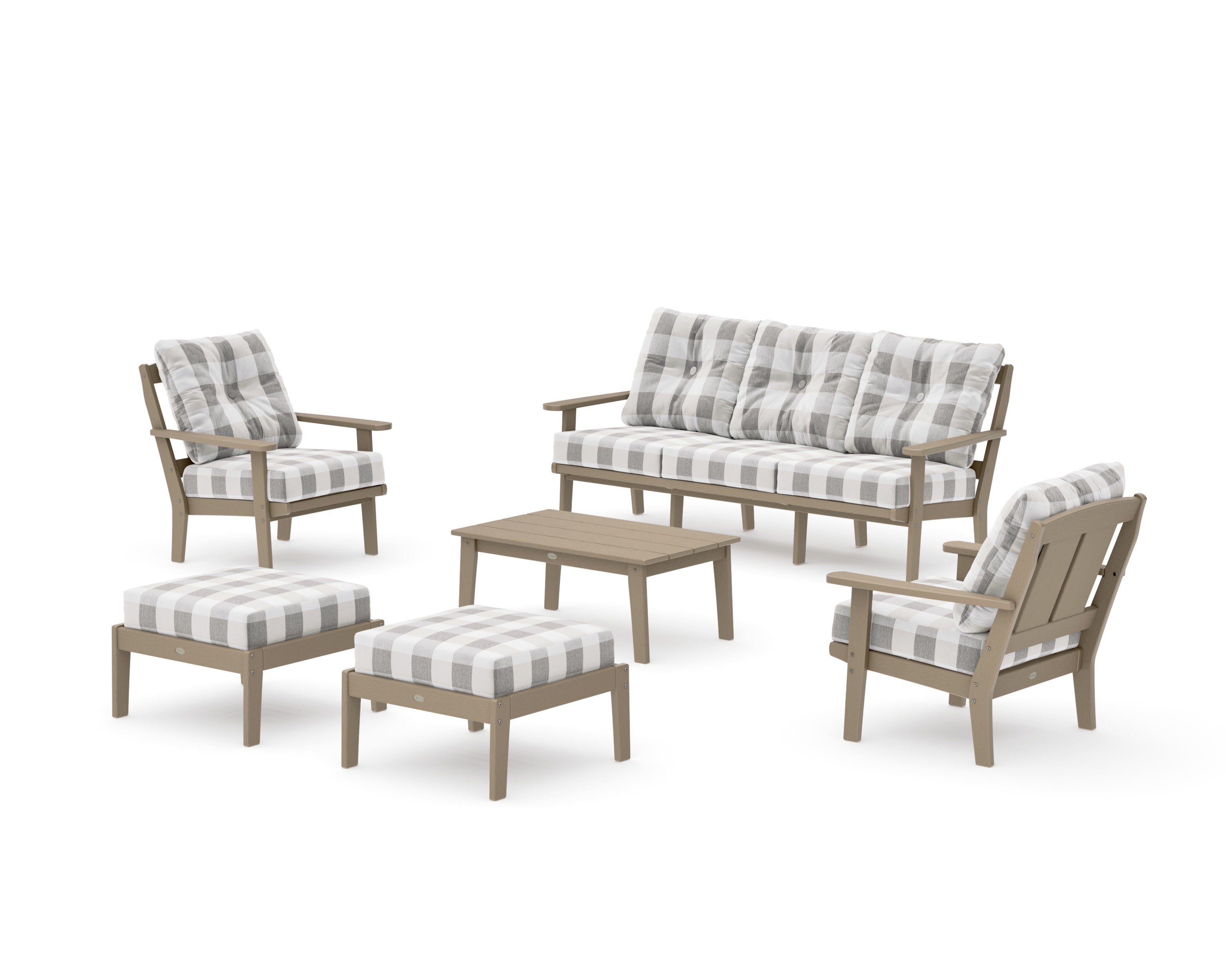 Mission 6-Piece Lounge Sofa Set in Vintage Sahara / Buffalo Plaid Grey Mist