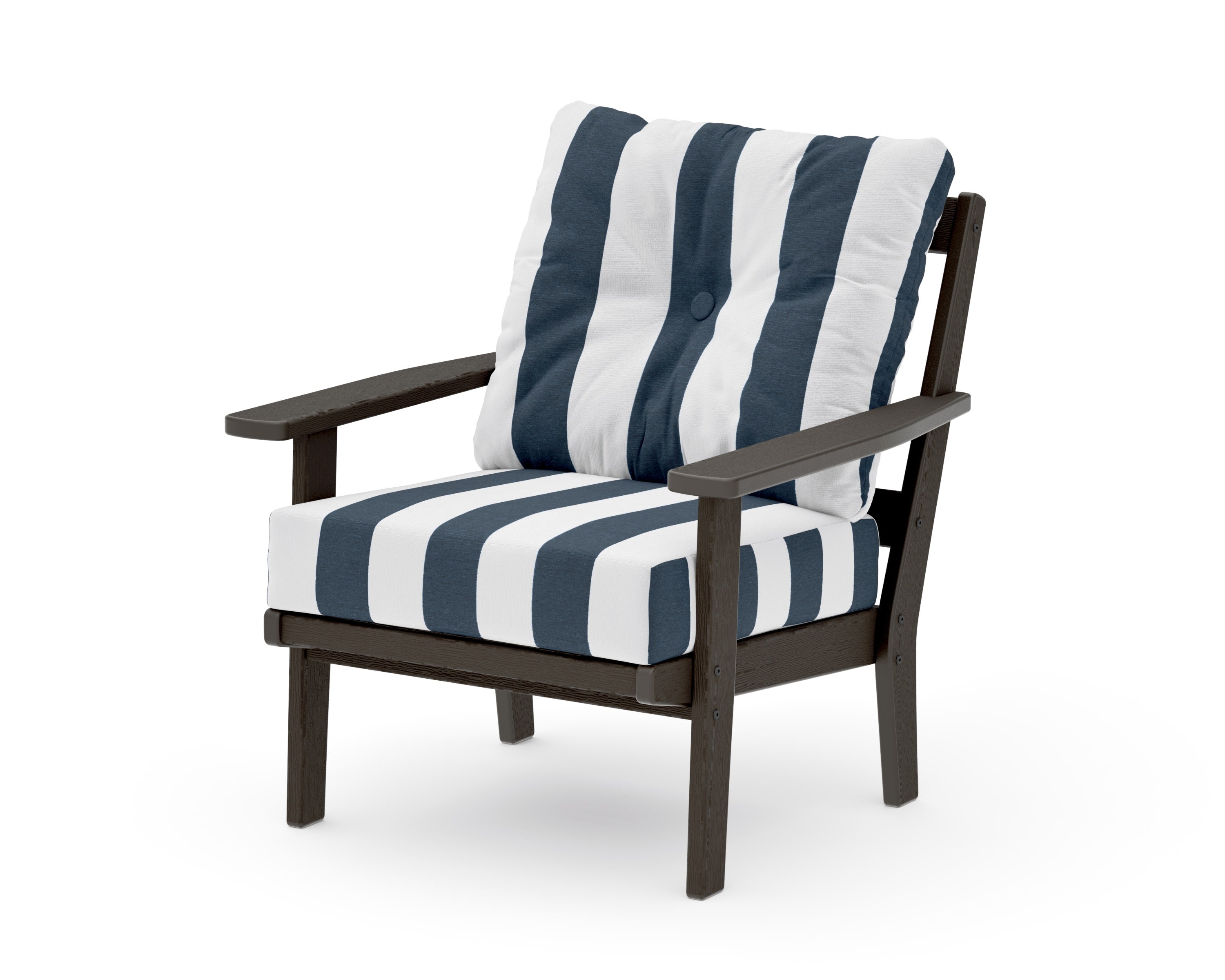 Prairie Deep Seating Chair in Vintage Coffee / Cabana Stripe Marine Indigo