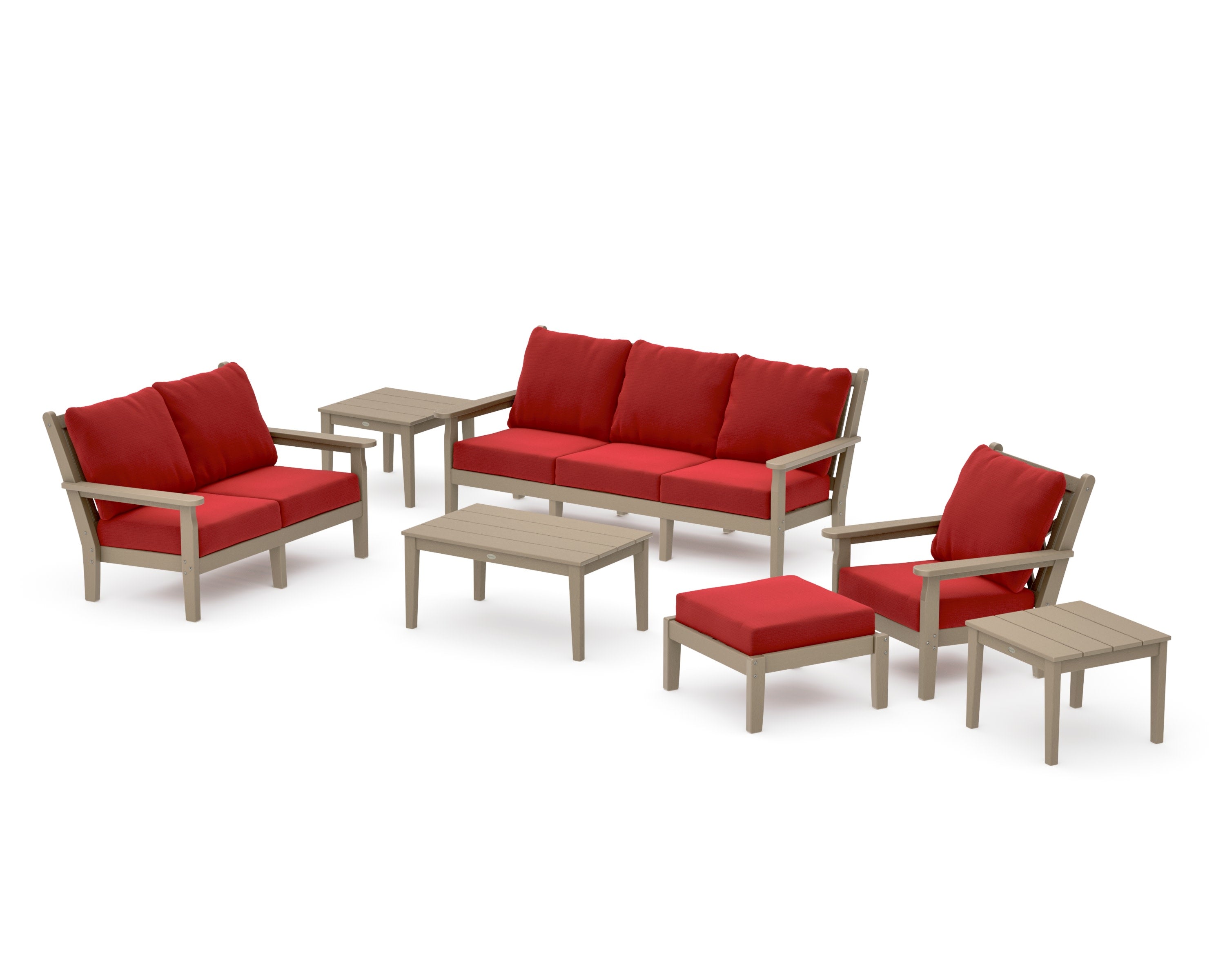 Chippendale 7-Piece Deep Seating Set in Vintage Sahara / Crimson Linen