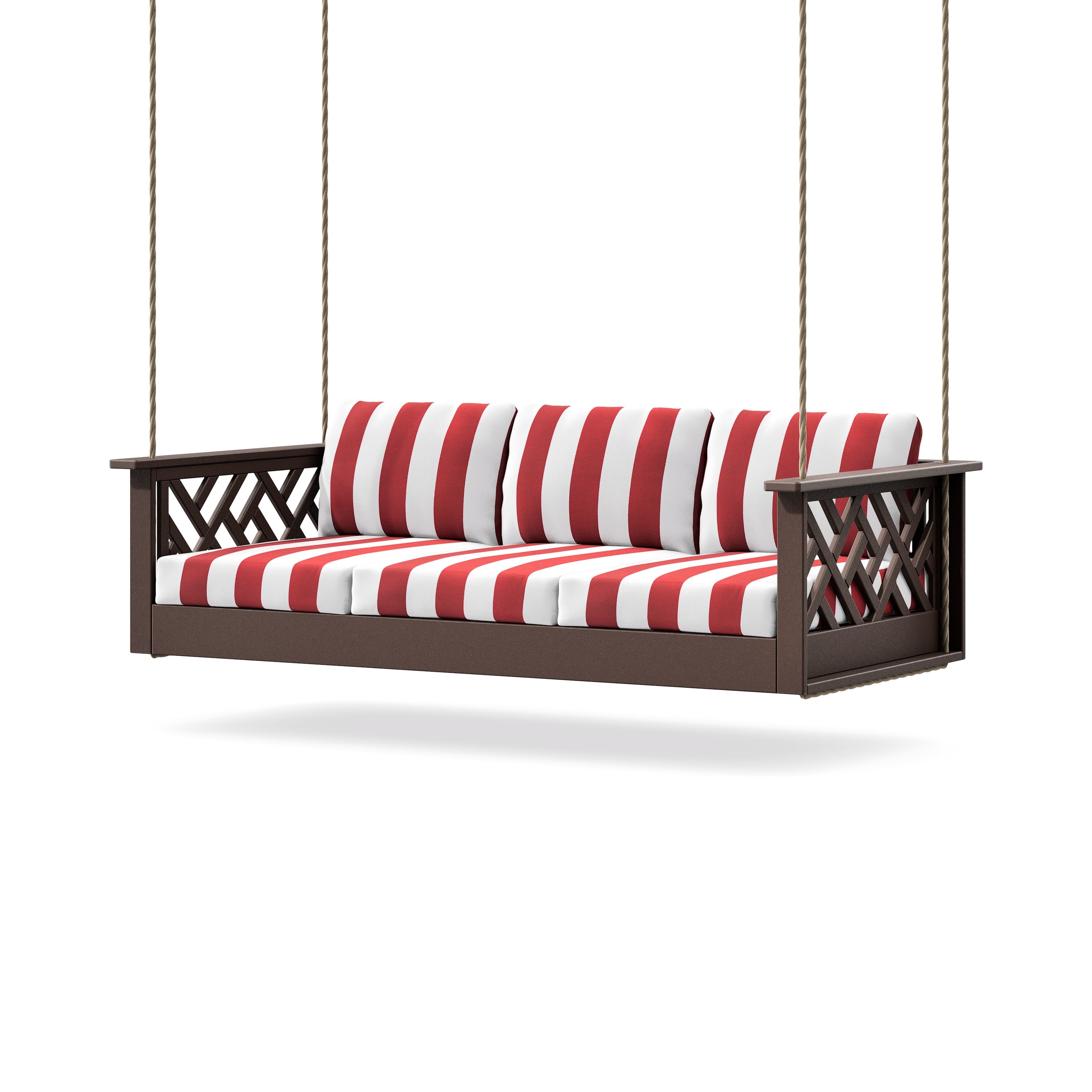Chippendale Daybed Swing in Mahogany / Cabana Stripe Crimson