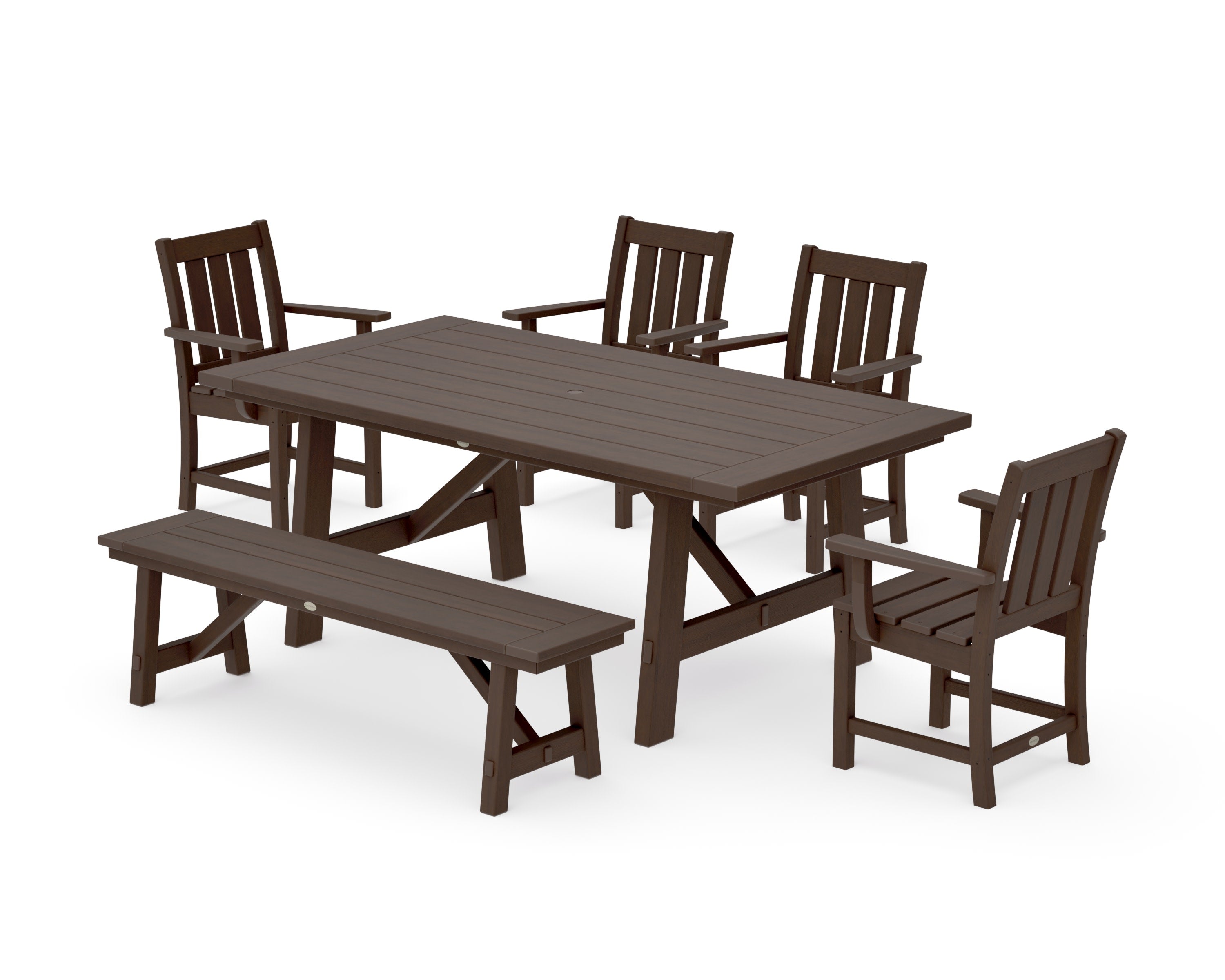 Oxford 6-Piece Rustic Farmhouse Dining Set with Bench in Kona
