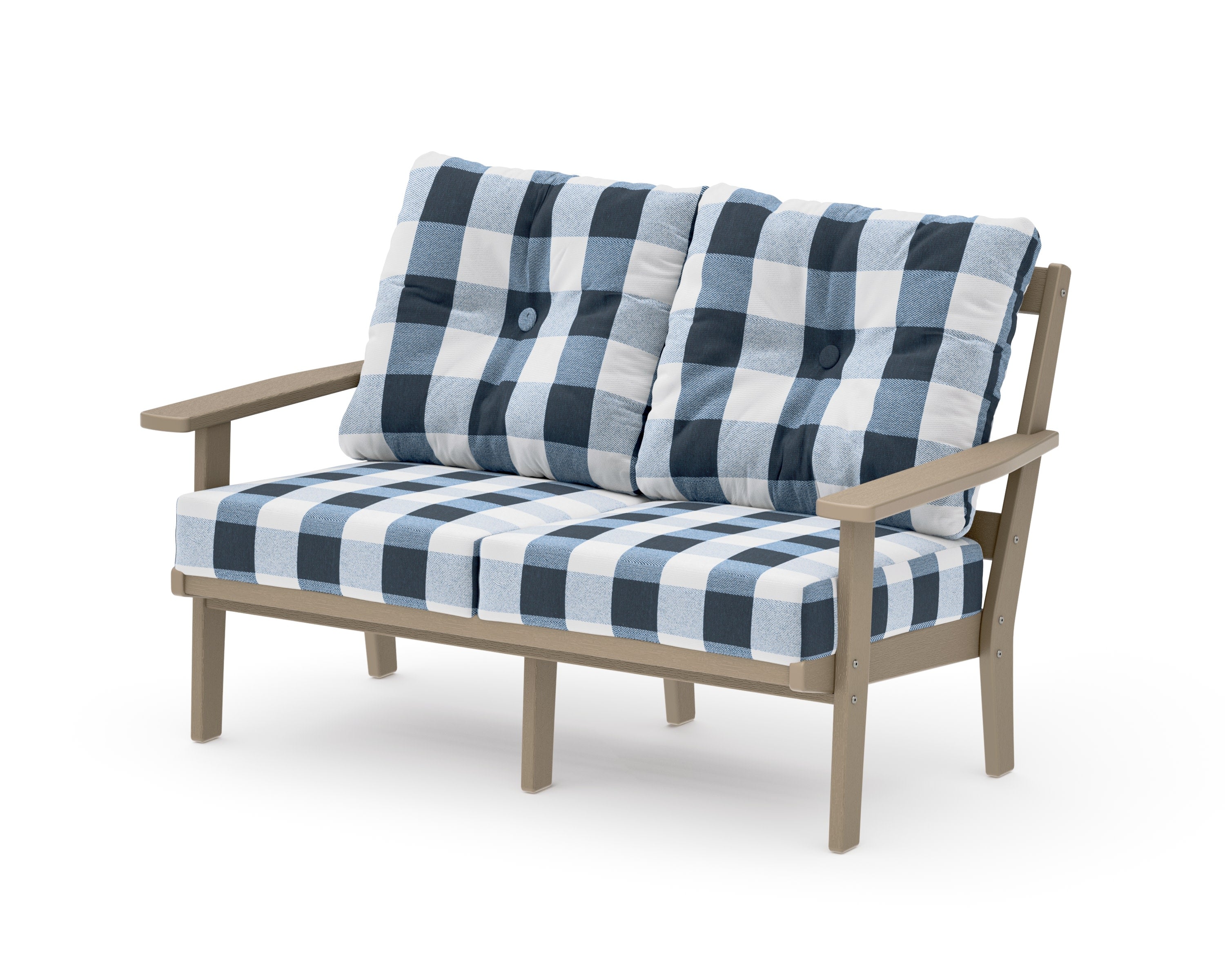 Oxford Deep SeatingLoveseat in Vintage Sahara / Buffalo Plaid Marine Indigo