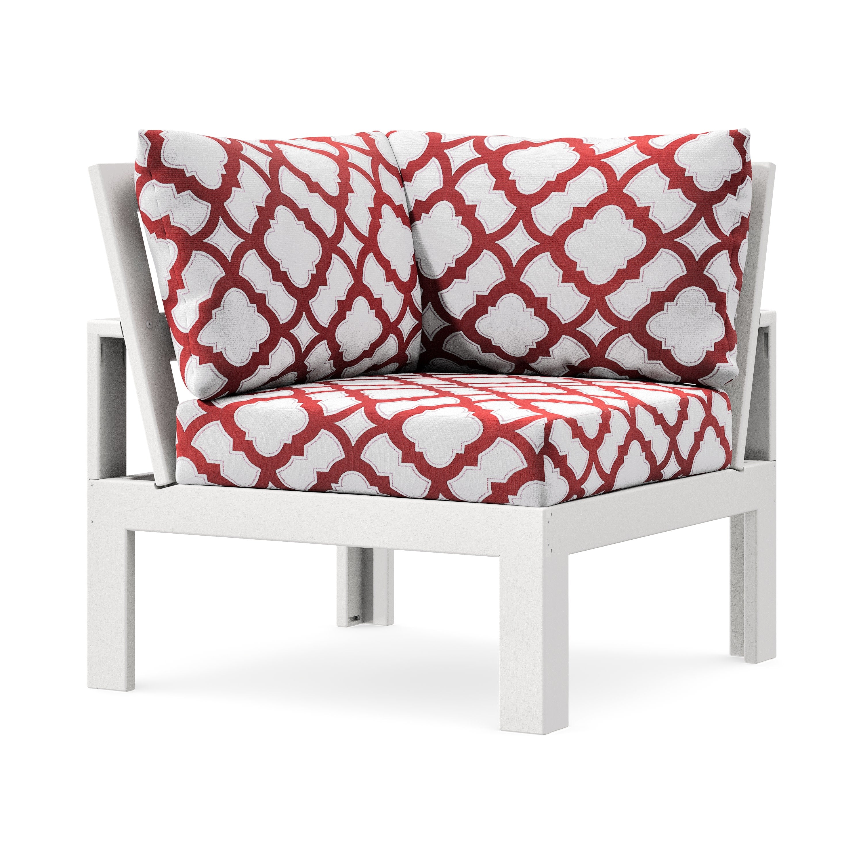 Modular Corner Chair in White / Trellis Crimson