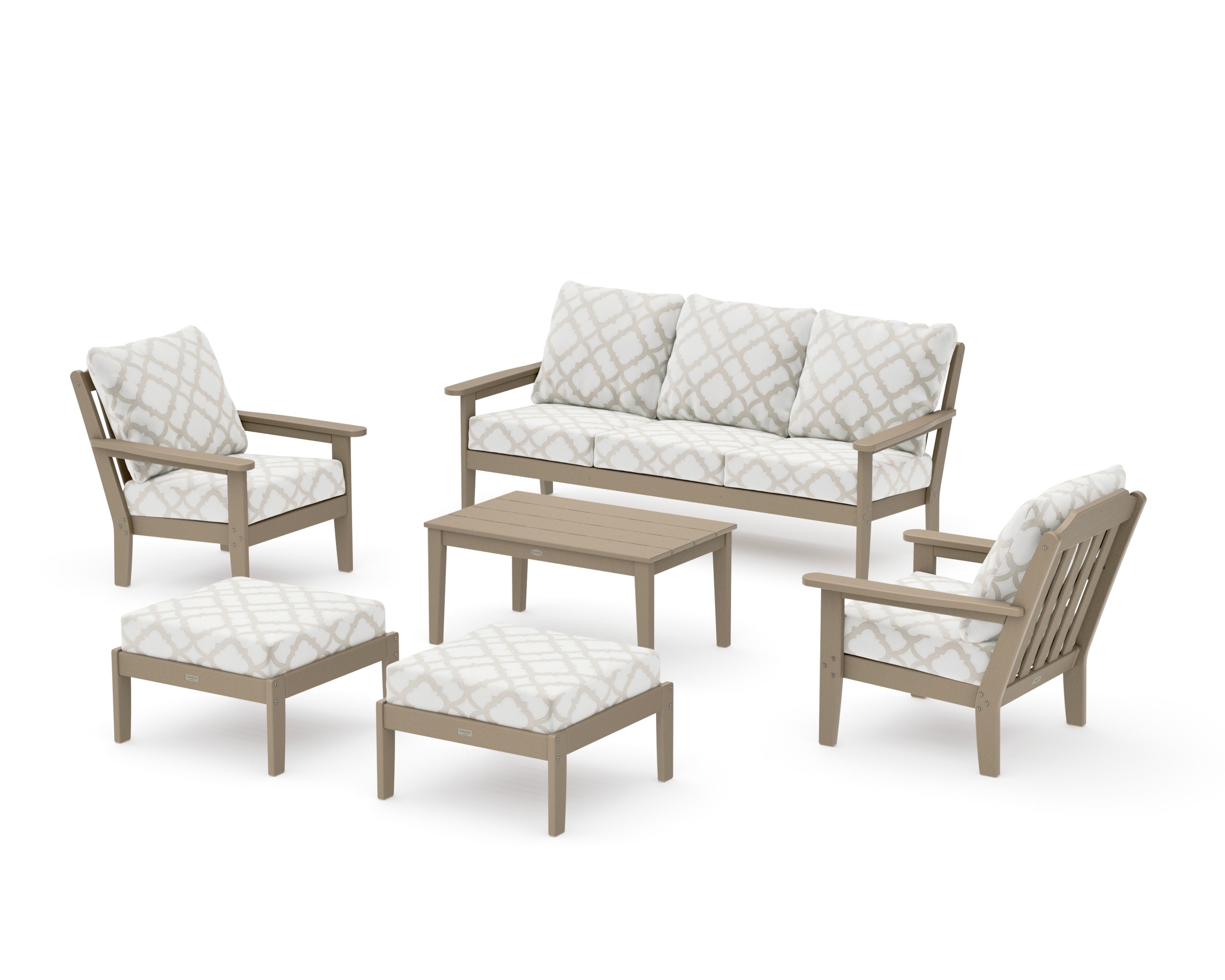 Cottage 6-Piece Lounge Sofa Set in Vintage Sahara / Trellis Dune Burlap