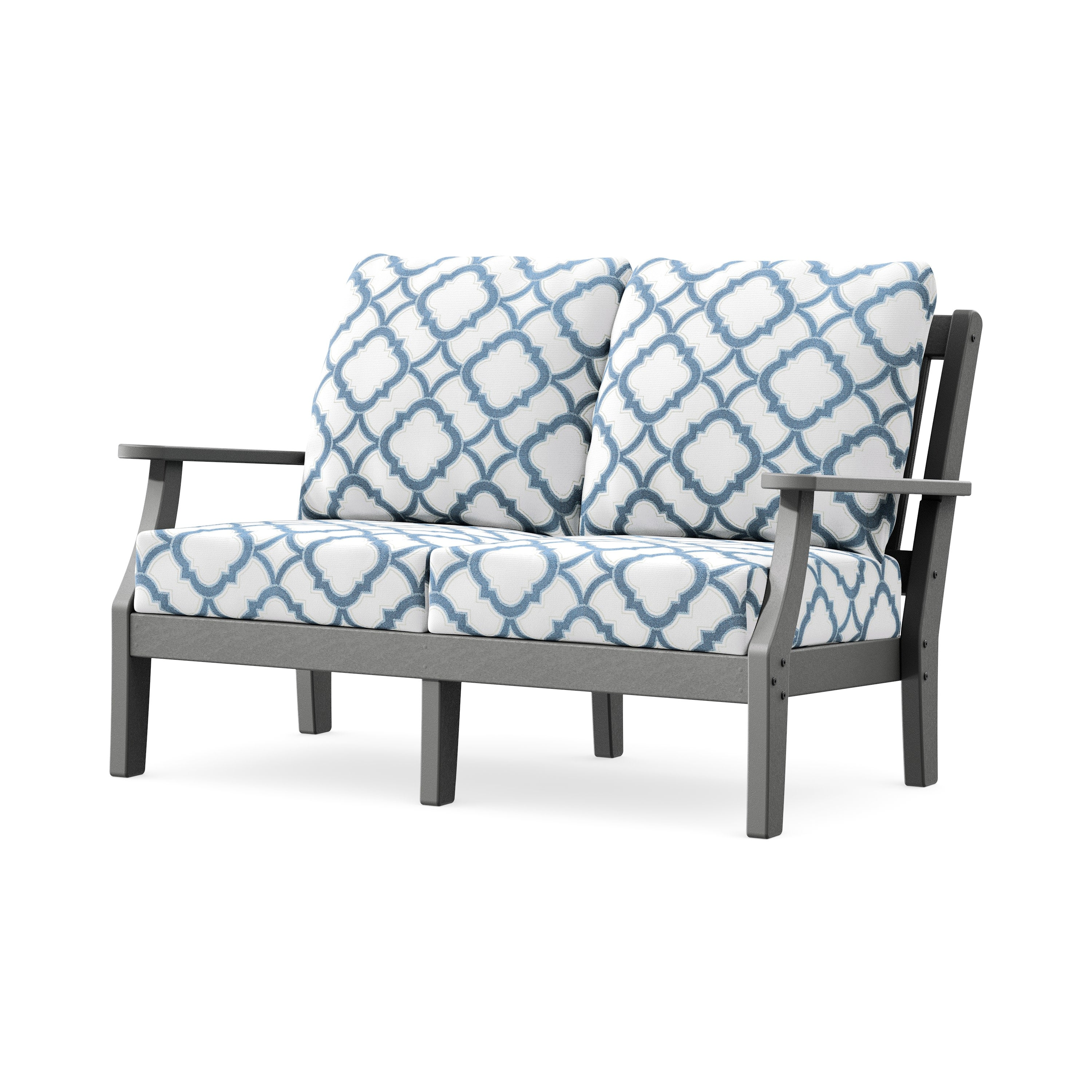 Chinoiserie Deep Seating Loveseat in Slate Grey / Trellis Sky Blue
